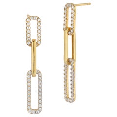Hand-Crafted 14K Yellow Gold "Paperclip" Open Link Dangling Earrings