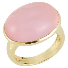 Hand-Crafted 14K Yellow Gold Rose Quartz Color Stone Cocktail Ring