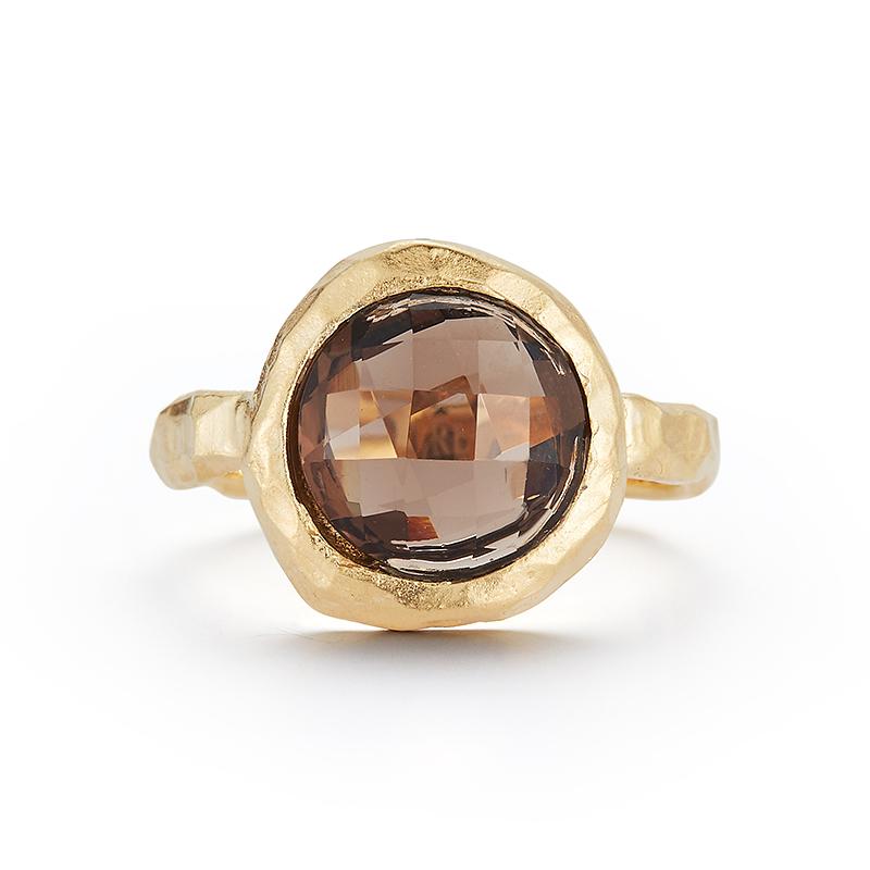 For Sale:  Hand-Crafted 14K Yellow Gold Smokey Topaz Color Stone Cocktail Ring 2