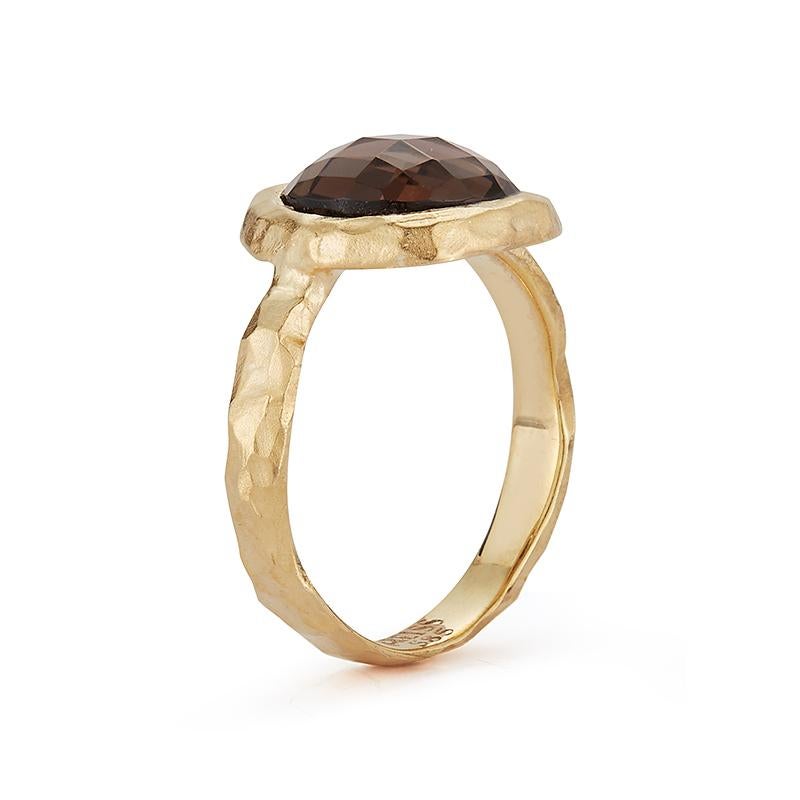 For Sale:  Hand-Crafted 14K Yellow Gold Smokey Topaz Color Stone Cocktail Ring 3