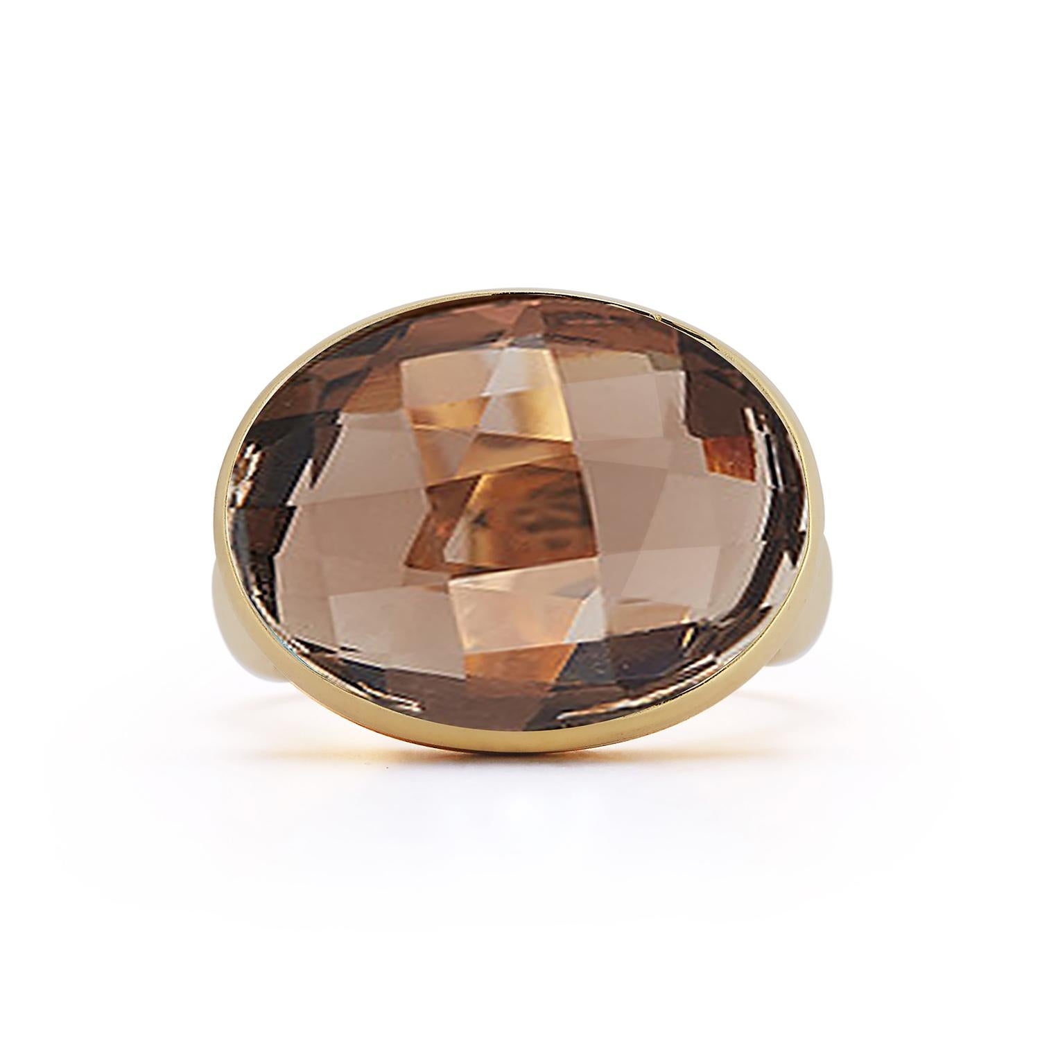 For Sale:  Hand-Crafted 14K Yellow Gold Smokey Topaz Color Stone Cocktail Ring 3