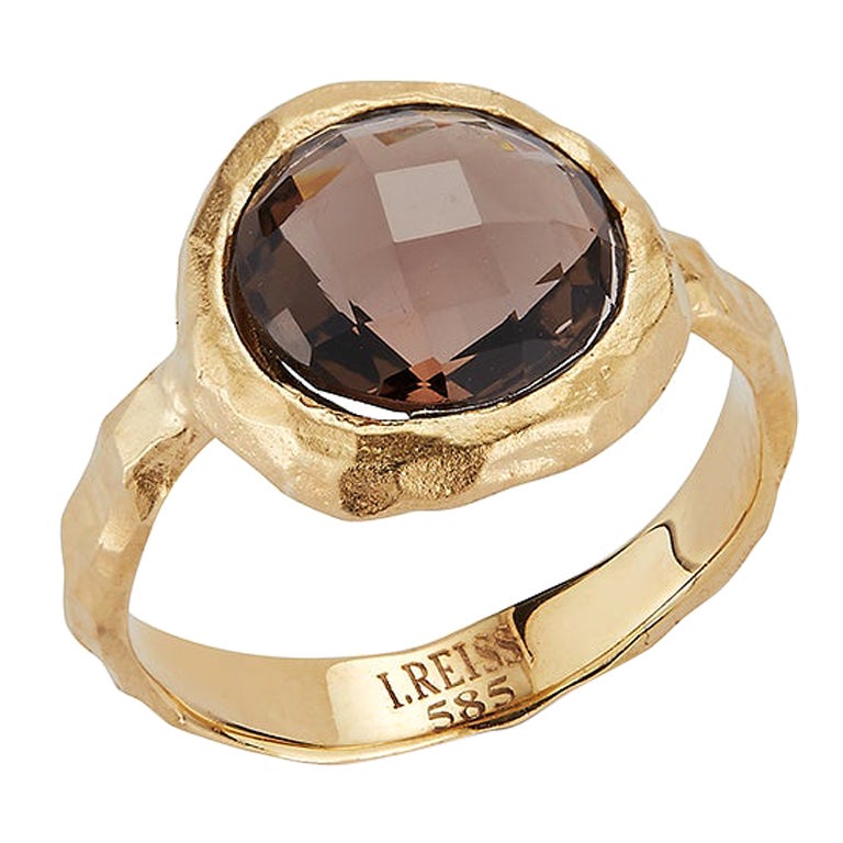 Anello Cocktail in oro giallo 14K con pietra colorata di topazio fumé realizzato a mano