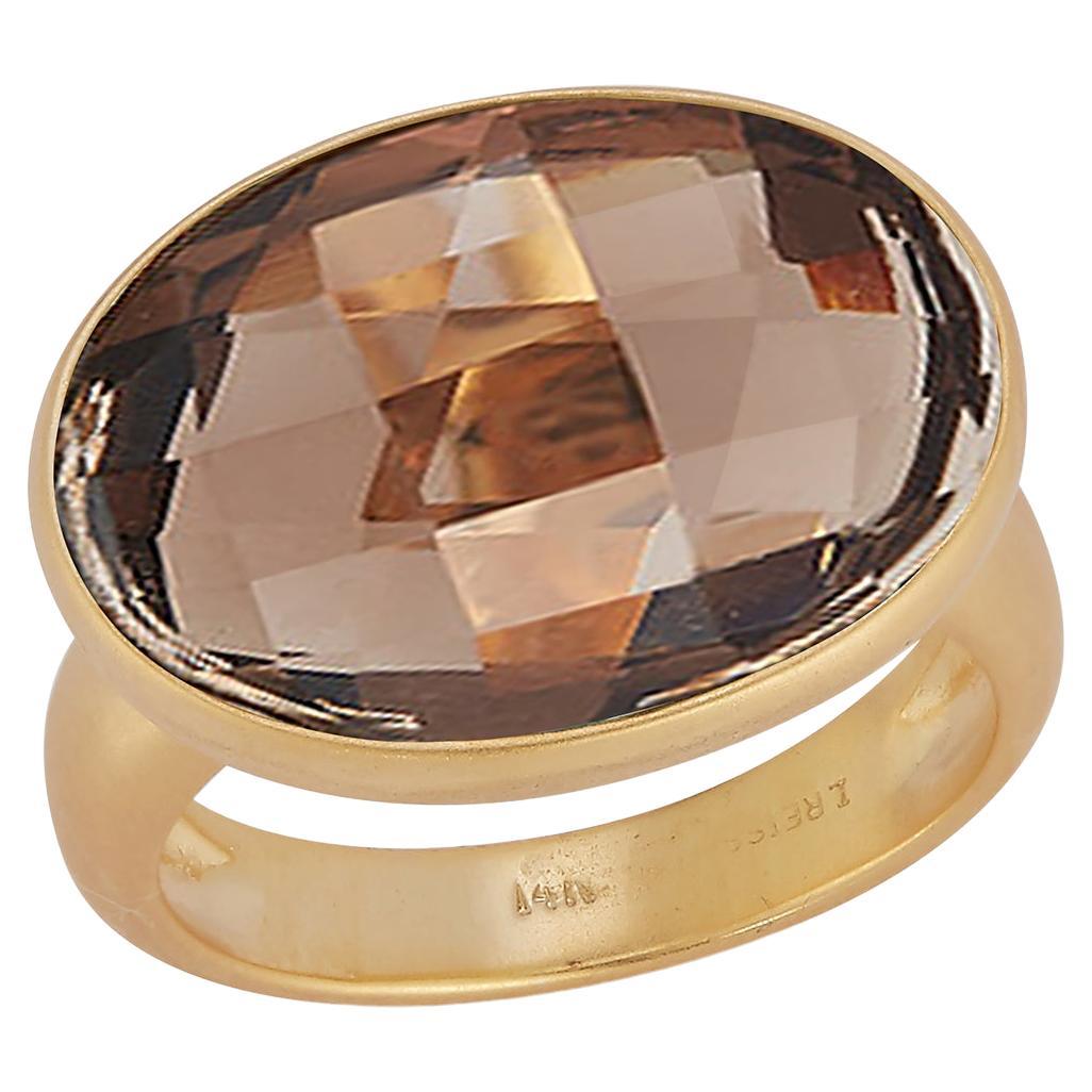 For Sale:  Hand-Crafted 14K Yellow Gold Smokey Topaz Color Stone Cocktail Ring