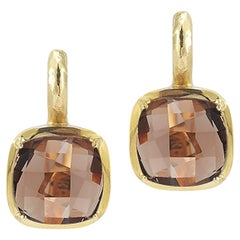Handcrafted 14k Yellow Gold Smokey Topaz Color Stone Earrings
