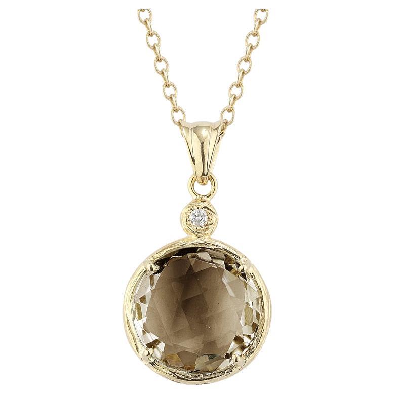 Hand-Crafted 14K Yellow Gold Smokey Topaz Color Stone Pendant For Sale