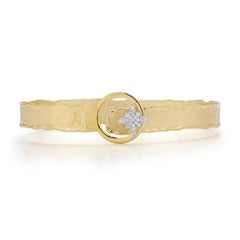 Hand-Crafted 14K Yellow Gold Star Clasp Narrow Cuff Bracelet
