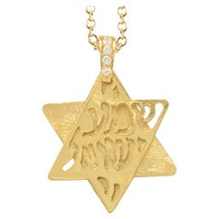 Hand-Crafted 14K Yellow Gold Star of David Shema Yisrael Pendant