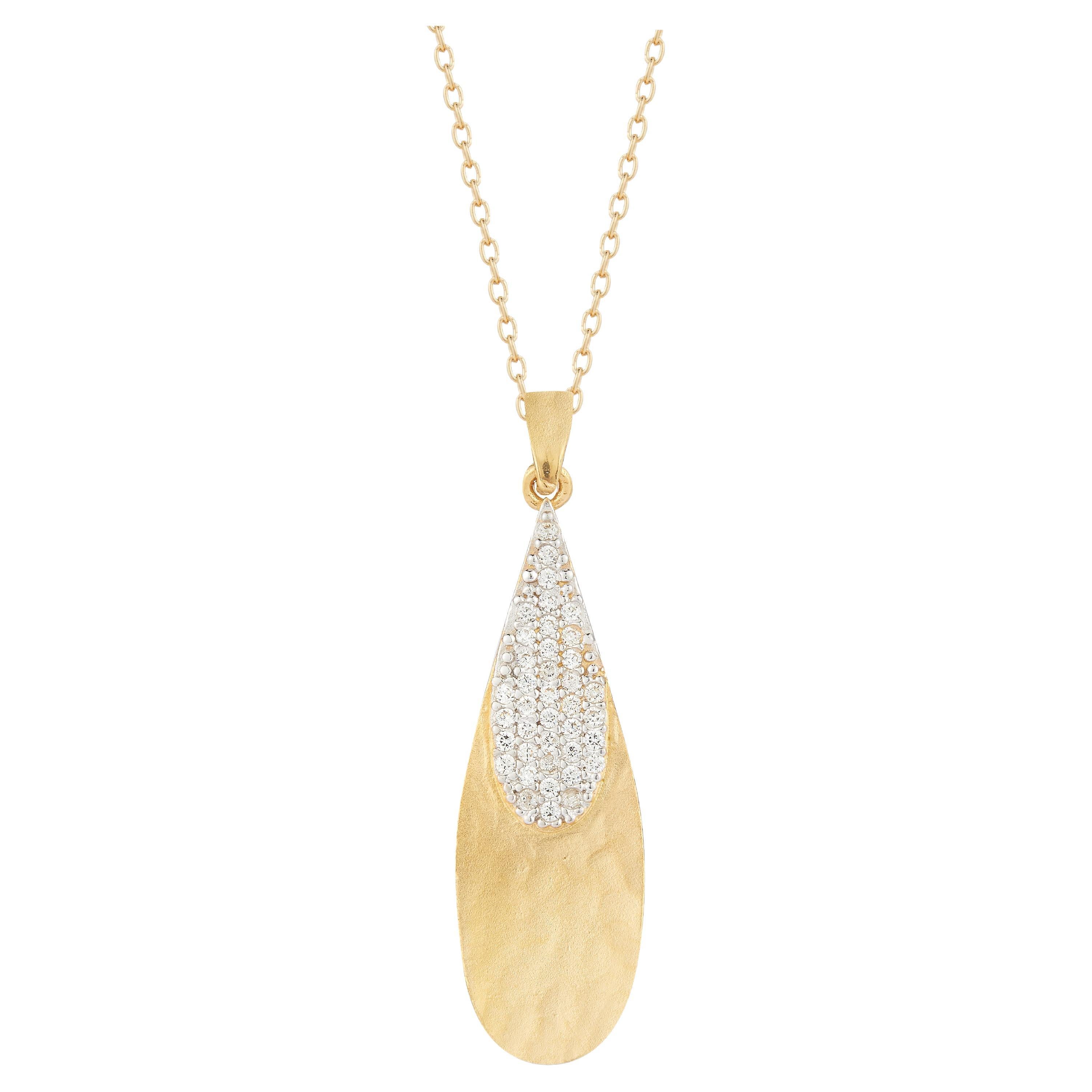 Hand-Crafted 14K Yellow Gold Tear Drop Pendant For Sale