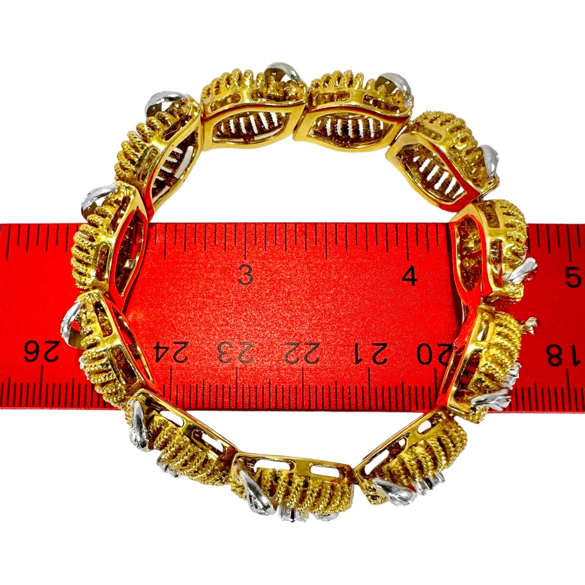 Brilliant Cut Hand Crafted 18K Mid-20th Century Gold and Diamond Cocktail Bracelet