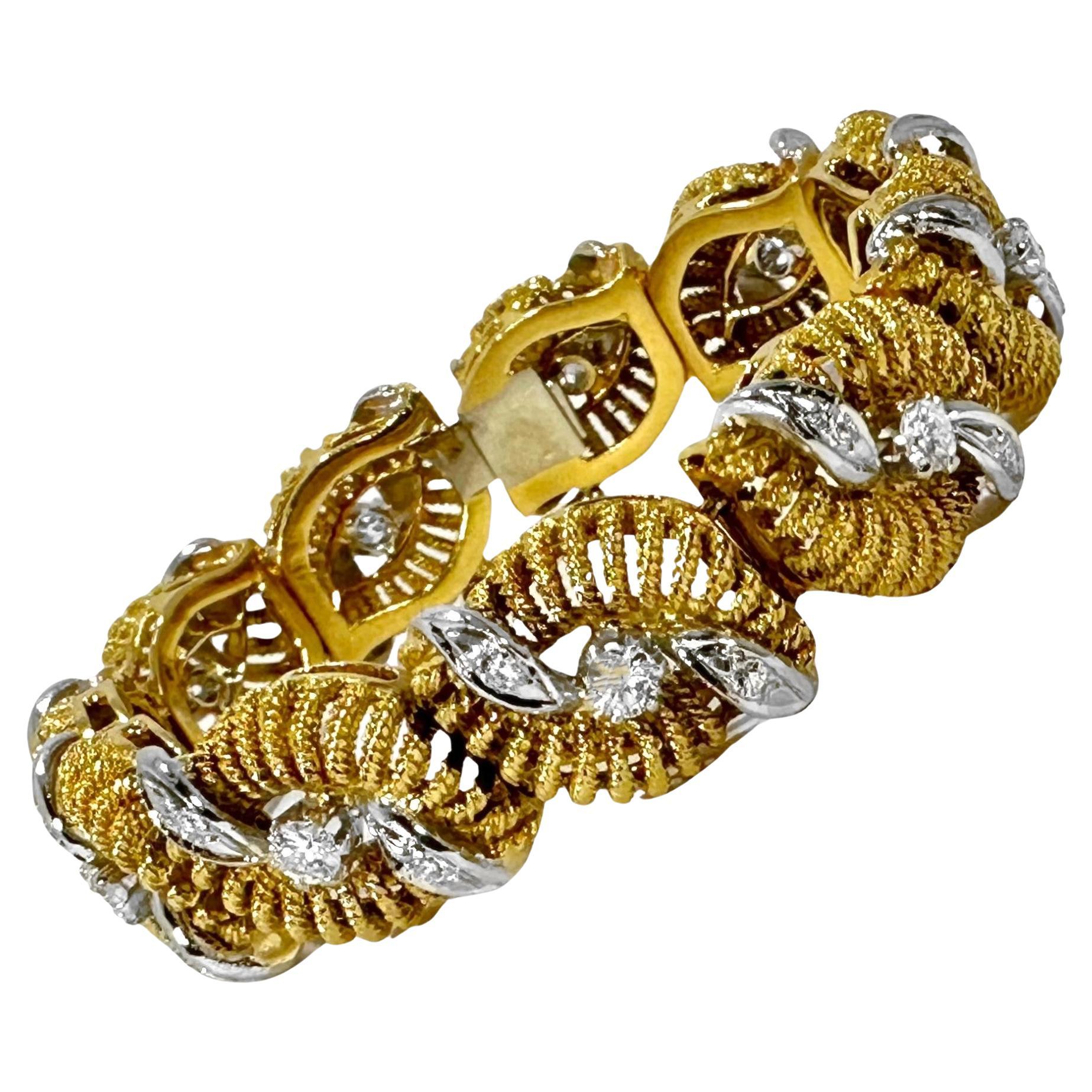 Hand Crafted 18K Mid-20th Century Gold and Diamond Cocktail Bracelet