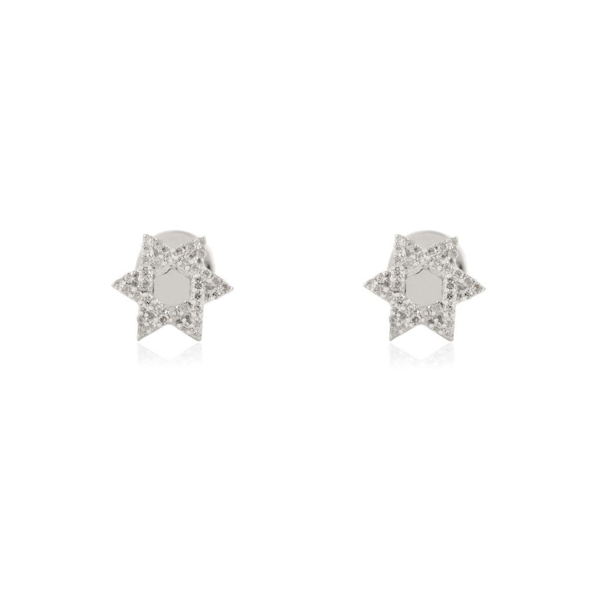 Art déco Clous d'oreilles « Dainty Star » en or blanc massif 18 carats et diamants, fabriqués à la main pour mère en vente