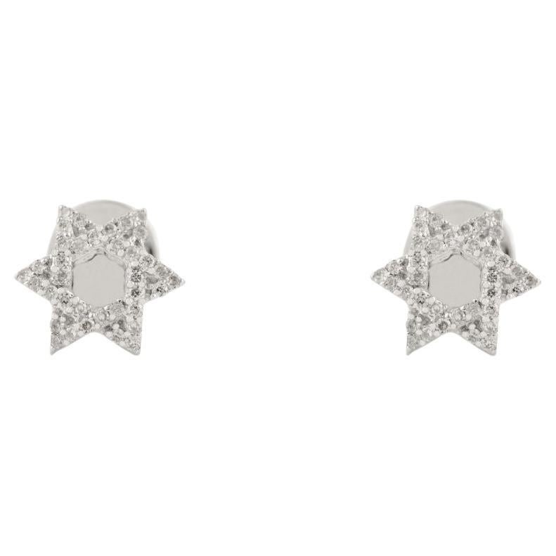 Hand-Crafted 18K Solid White Gold Diamond Dainty Star Stud Earrings Gift for Mom