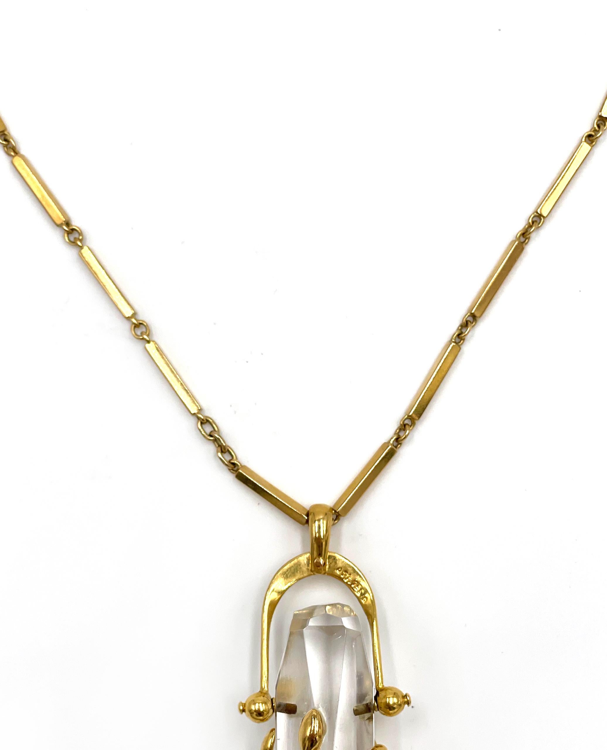 Handgefertigte Halskette aus 18 Karat Gelbgold und Quarz mit Kristalltropfen für Damen oder Herren im Angebot