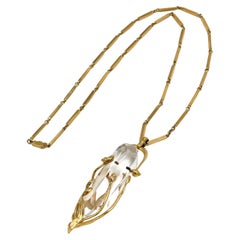 Hand Crafted 18K Yellow Gold and Quartz Crystal Drop Necklace