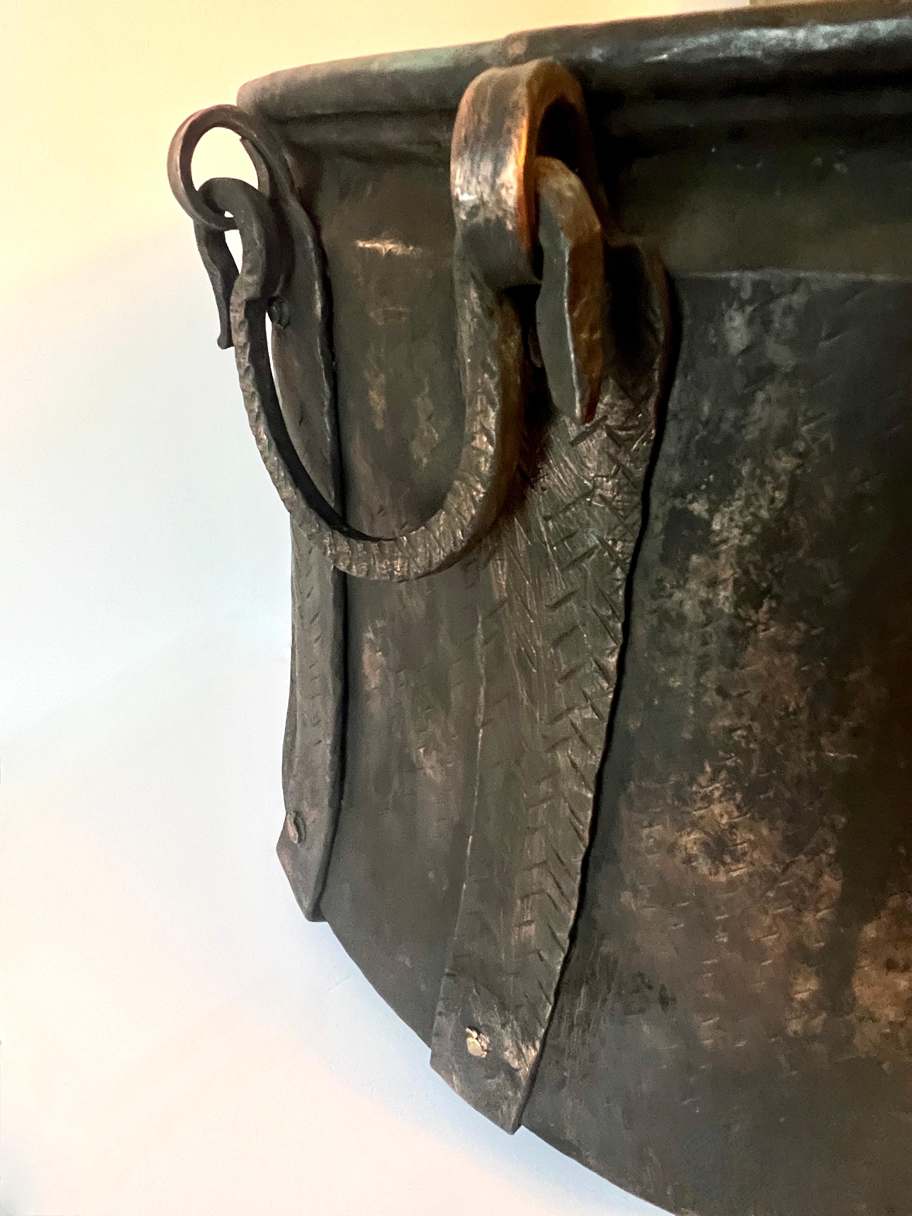 Hand Crafted 19th Century Copper Coal Firewood Bin or Cauldron 3