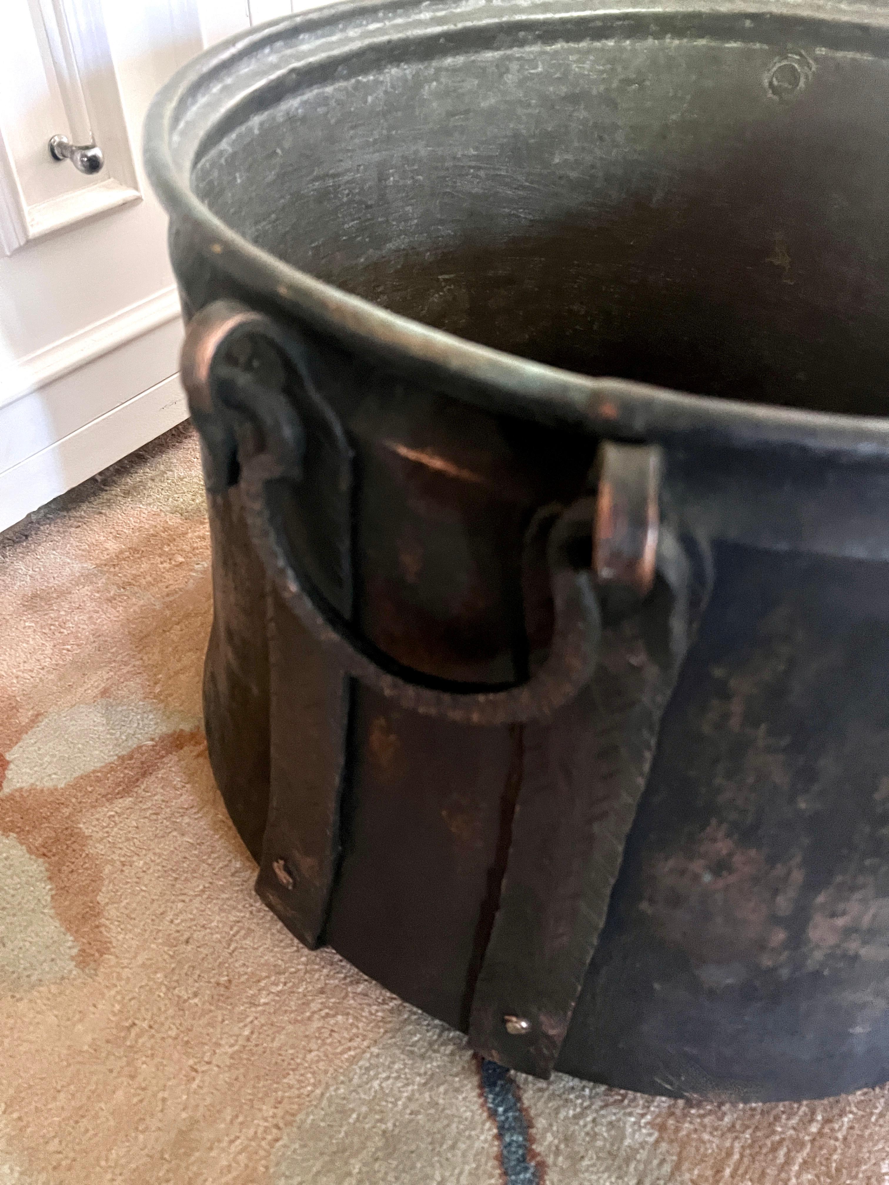 French Hand Crafted 19th Century Copper Coal Firewood Bin or Cauldron