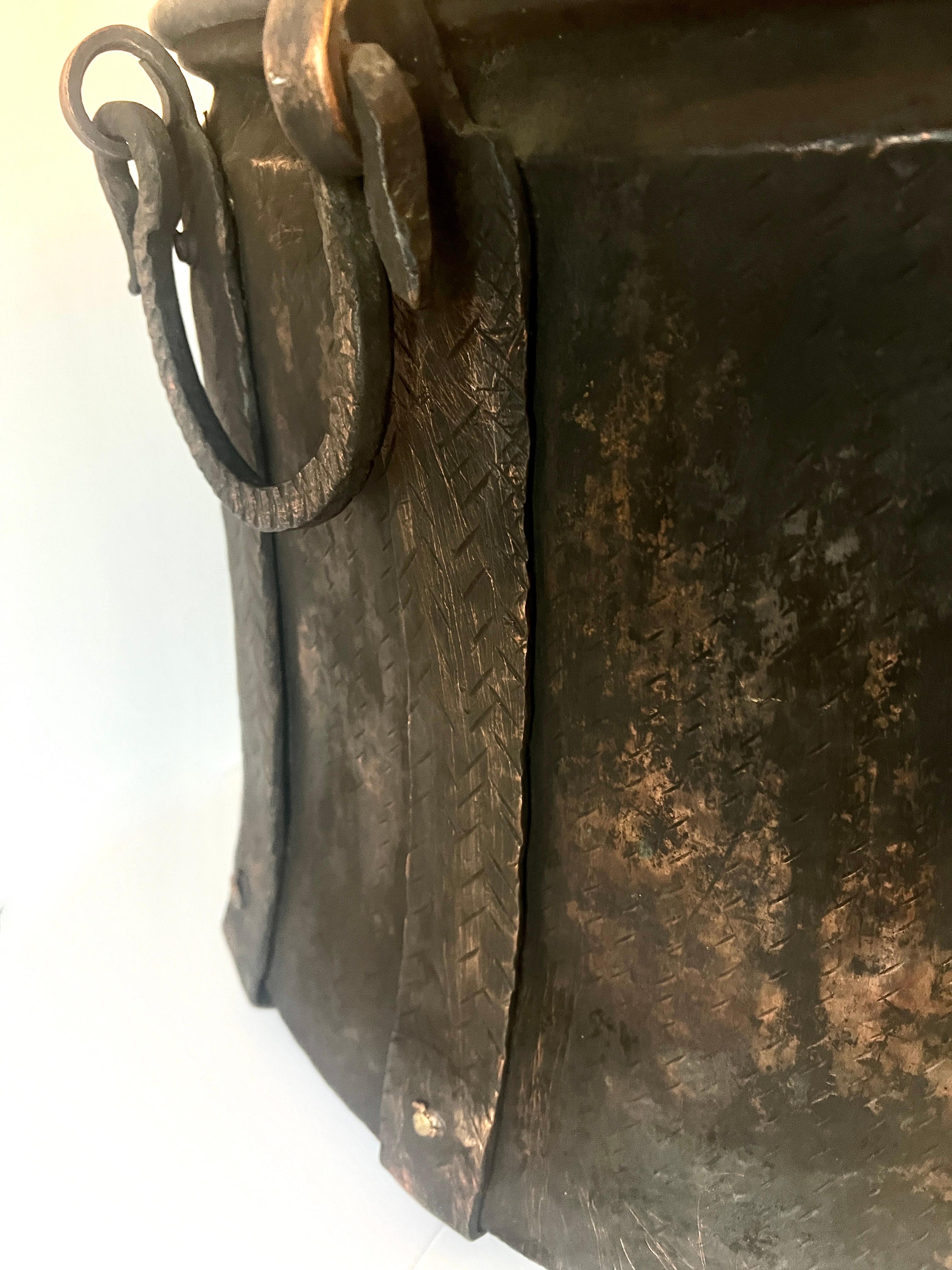 Hand Crafted 19th Century Copper Coal Firewood Bin or Cauldron 1
