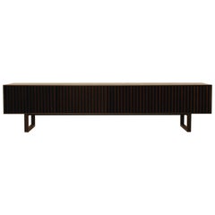 Modern Low Clair Credenza By Corinna Warm Two-Tone Panels Black Ebonized Wood