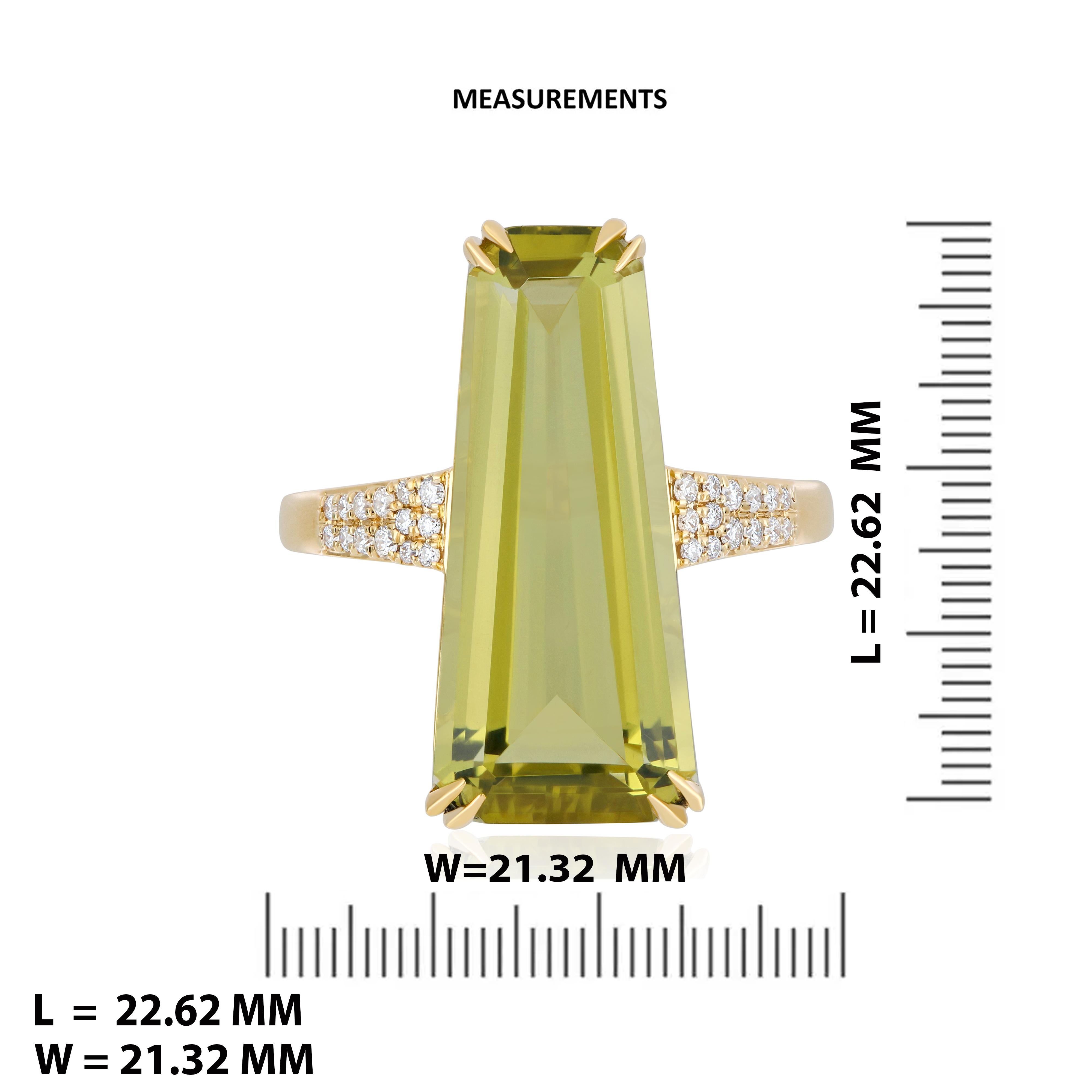 Hand-crafted 8.88 ct Lemon Quartz & Diamond Ring Set in 18 Karat Yellow Gold For Sale 3