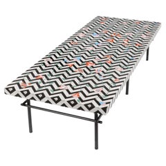 Hand-Crafted Acrylic Coffee Table with Chevron Pattern & Colorful Lotus Flowers