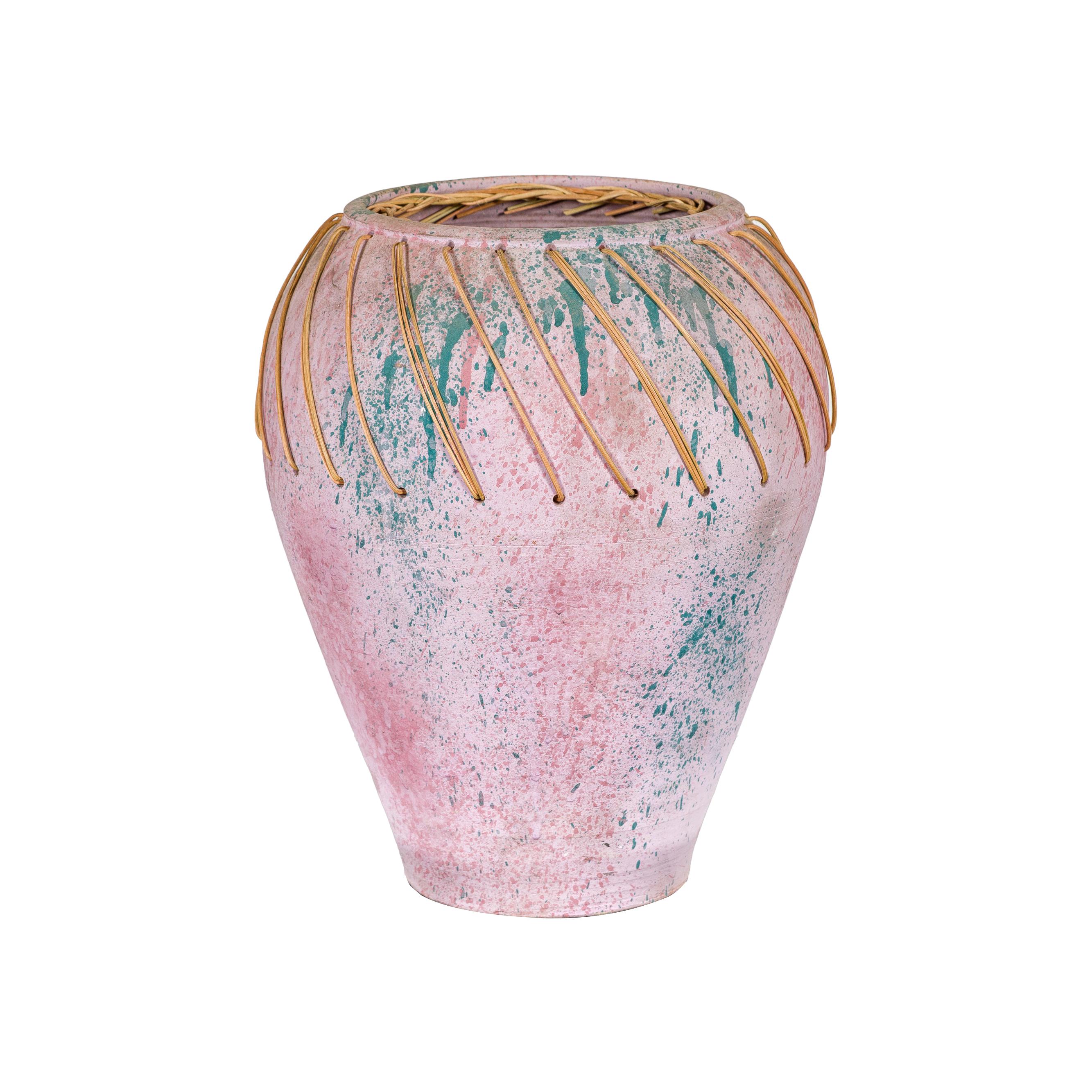 Hand-Crafted American Artists Collection Pink Pastel Vase with Weaving For Sale 9
