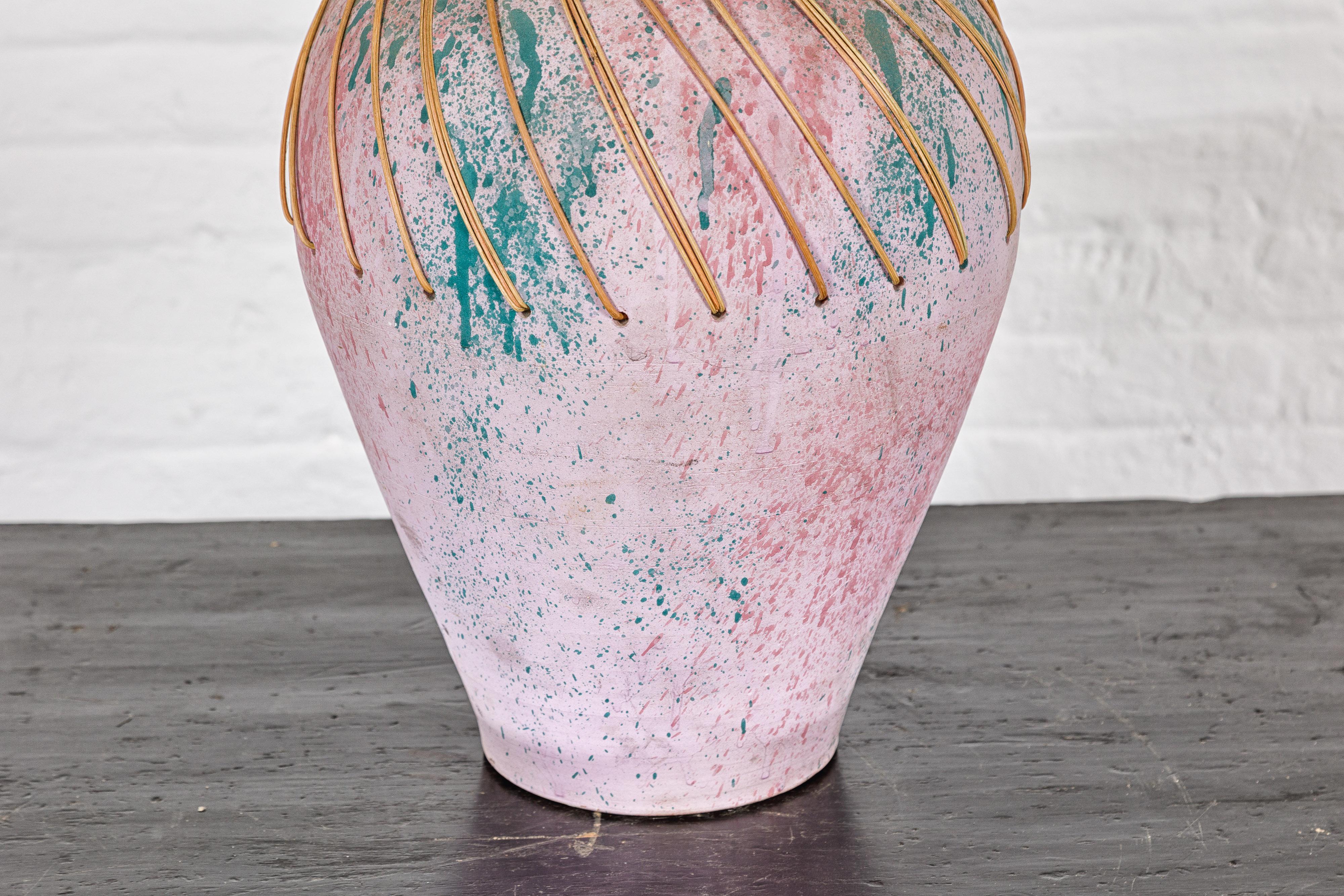 20th Century Hand-Crafted American Artists Collection Pink Pastel Vase with Weaving For Sale