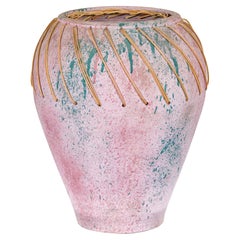 Hand-Crafted American Artists Collection Pink Pastel Vase with Weaving