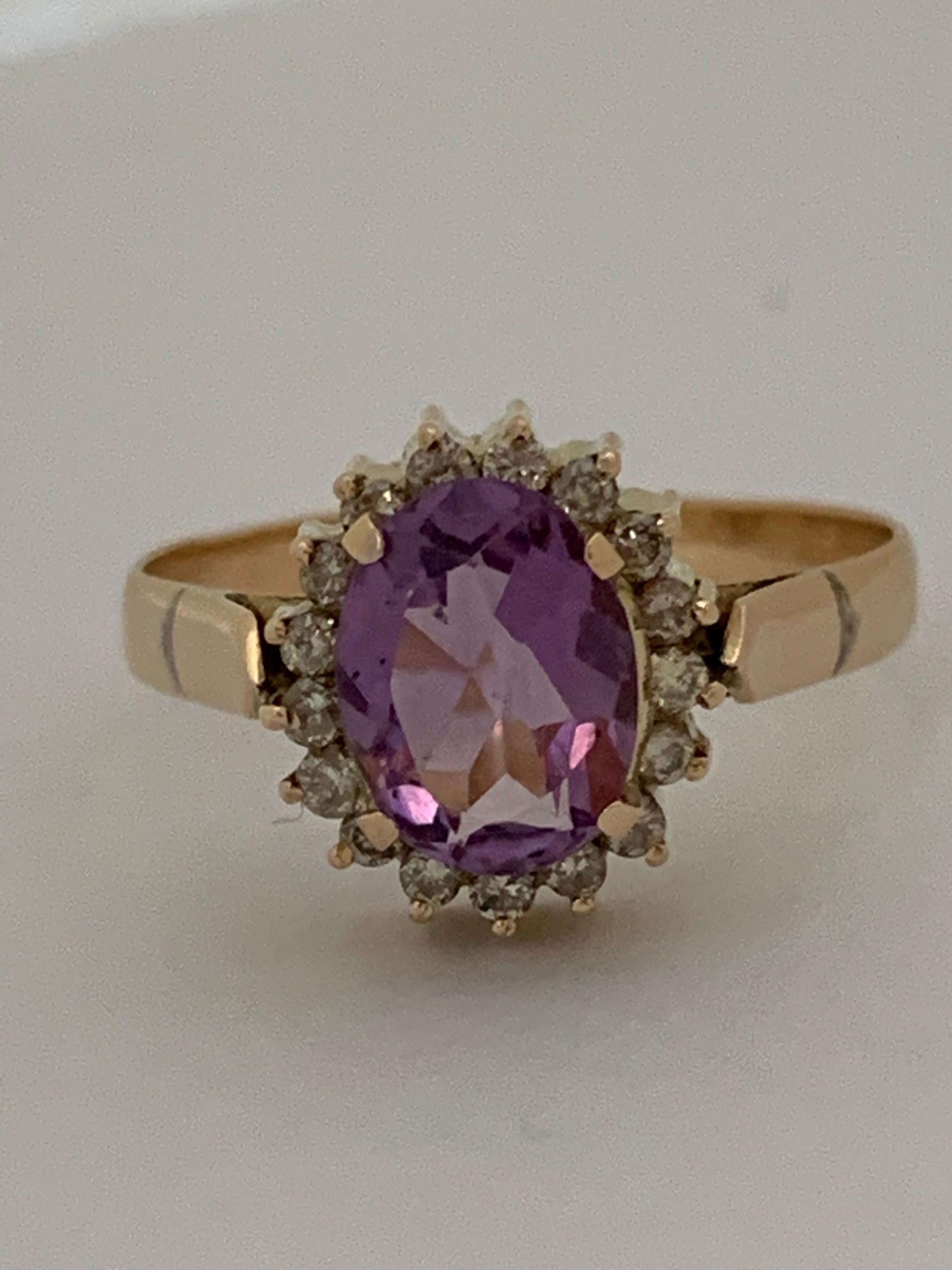 Handcrafted Amethyst and Diamond Set in 14 Karat Yellow Gold Ring In New Condition For Sale In Trumbull, CT