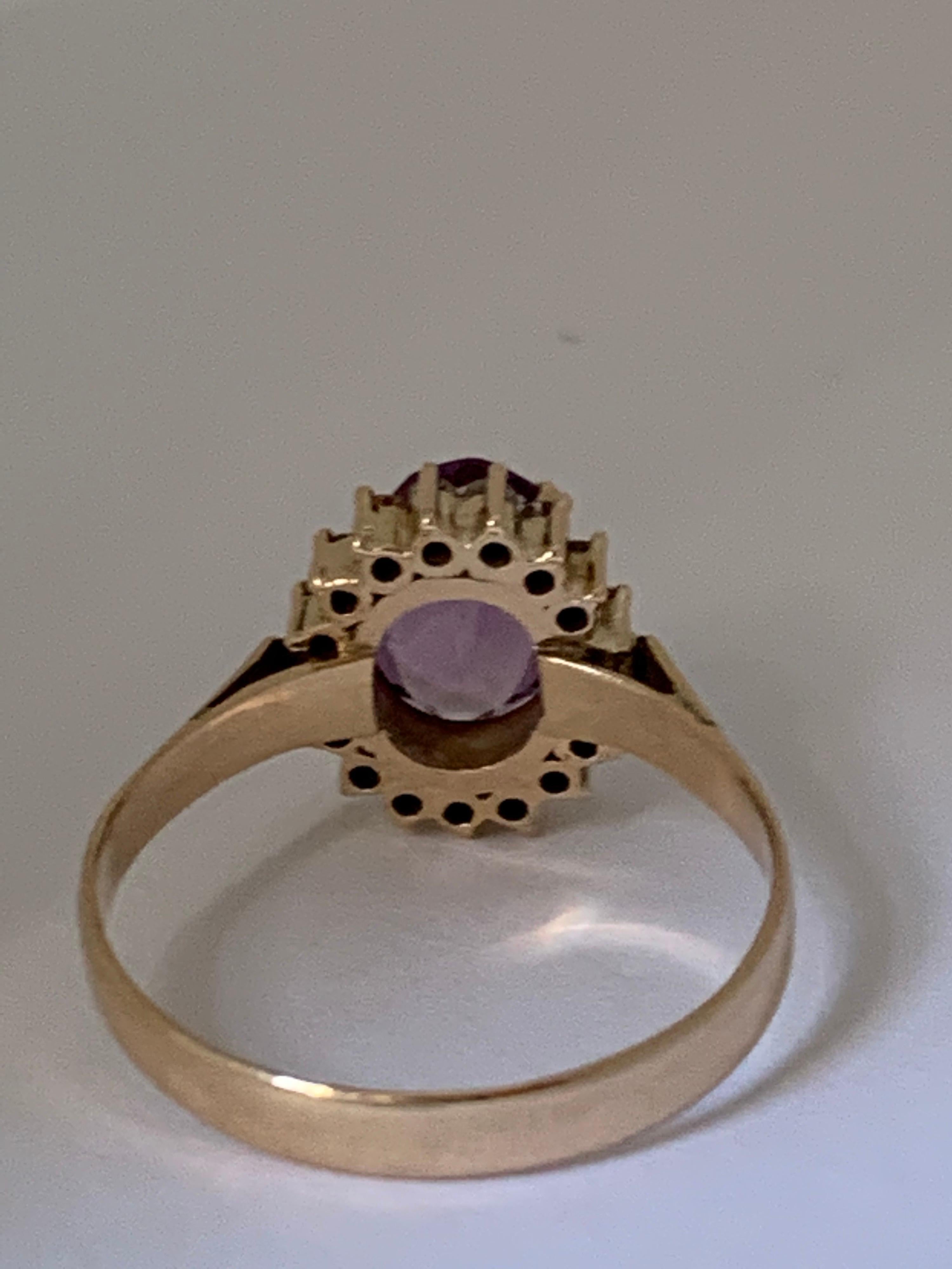 Handcrafted Amethyst and Diamond Set in 14 Karat Yellow Gold Ring For Sale 1