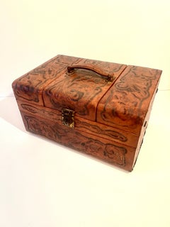 Hand Crafted and Hand Tooled Leather Train or Make-up Case