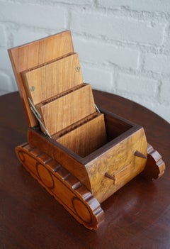 Handcrafted and Inlaid World War II Italian Nutwood Tank Design Cigarette Box