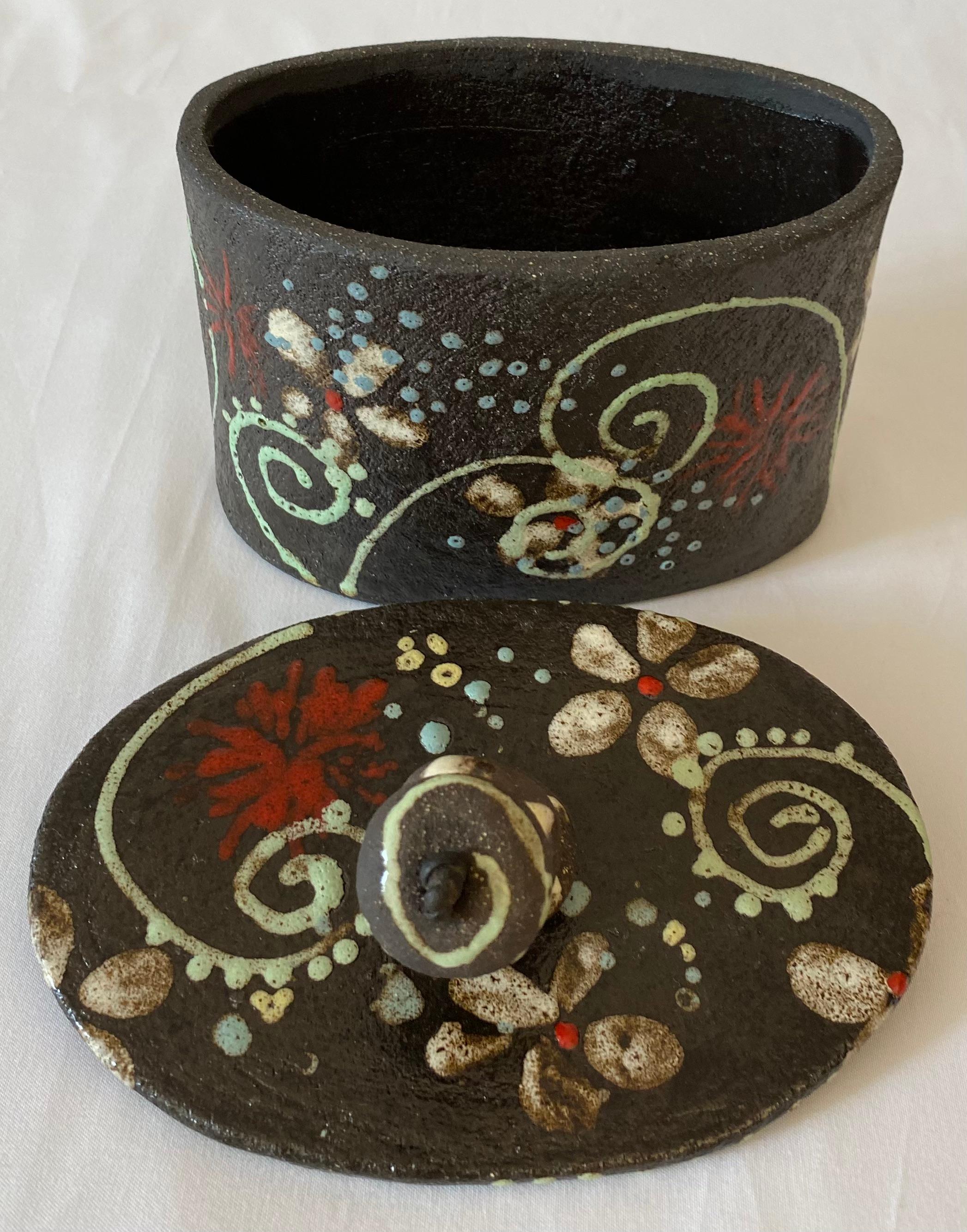 Mid-Century Modern French Hand-Crafted and Painted Ceramic Trinket or Jewelry Box For Sale