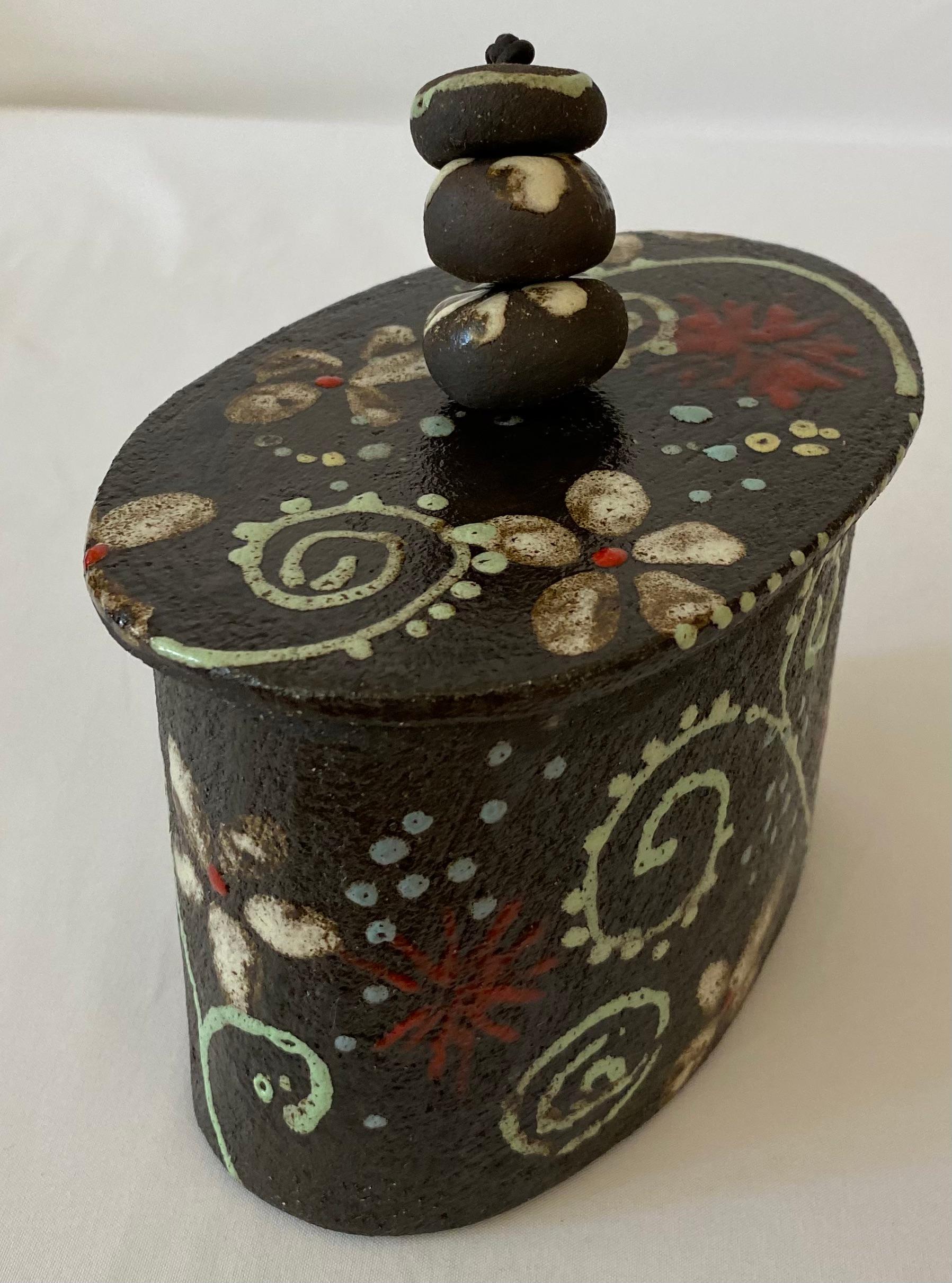 20th Century French Hand-Crafted and Painted Ceramic Trinket or Jewelry Box For Sale