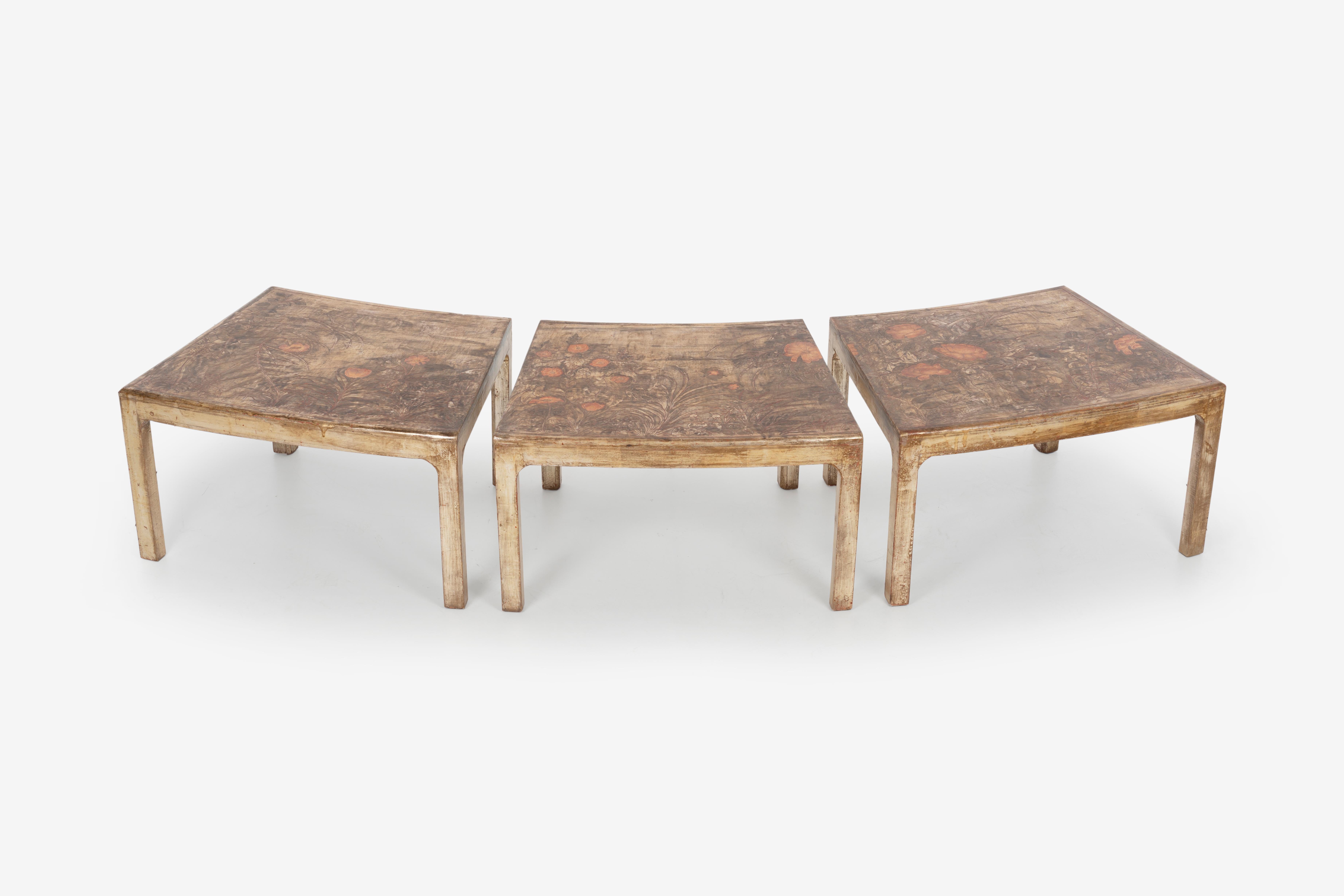 American Handcrafted and Painted Max Kuehne Coffee Tables Set of Three For Sale