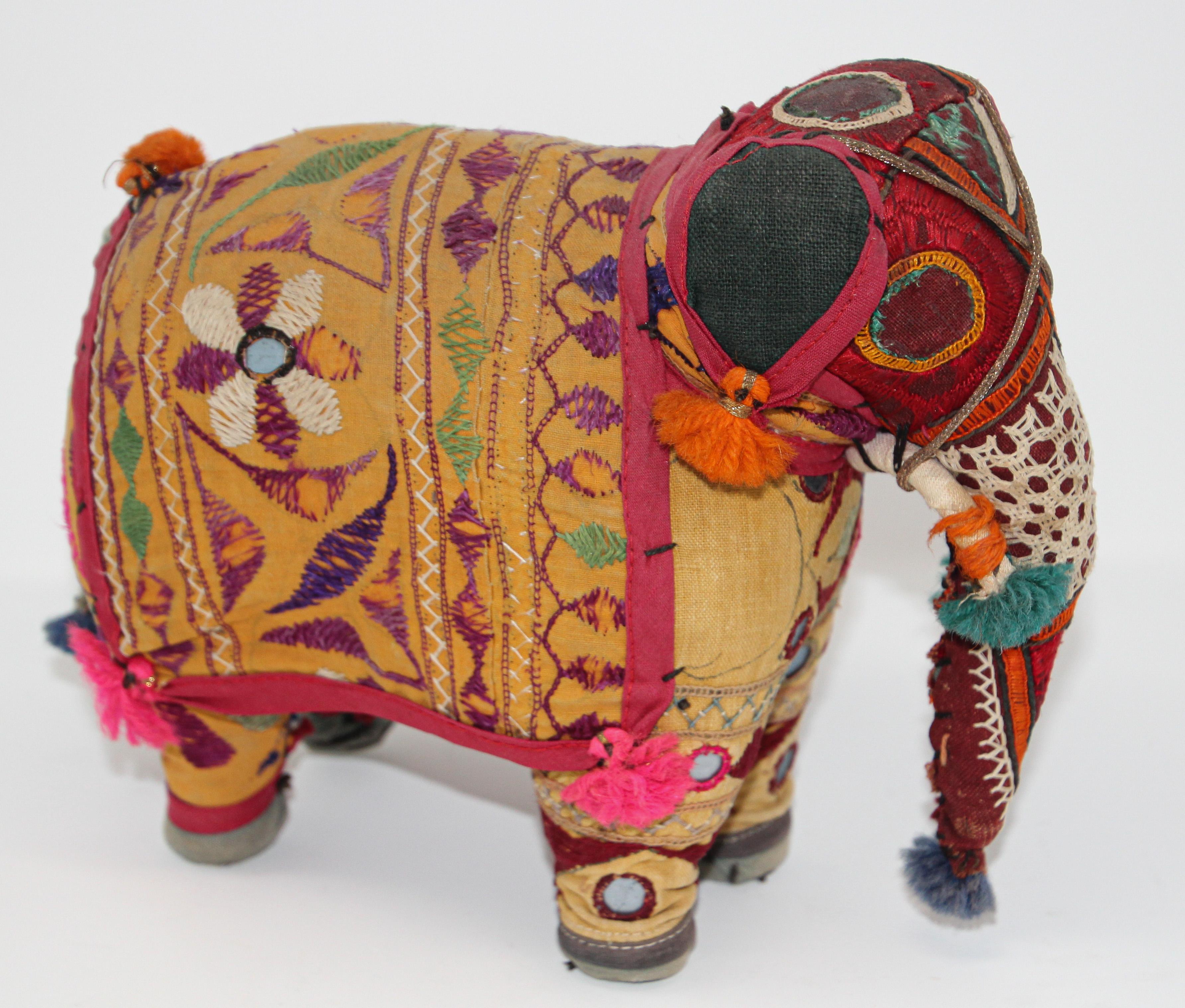 Hand-Crafted Anglo Raj Vintage Stuffed Cotton Embroidered Elephant, India 1950 1