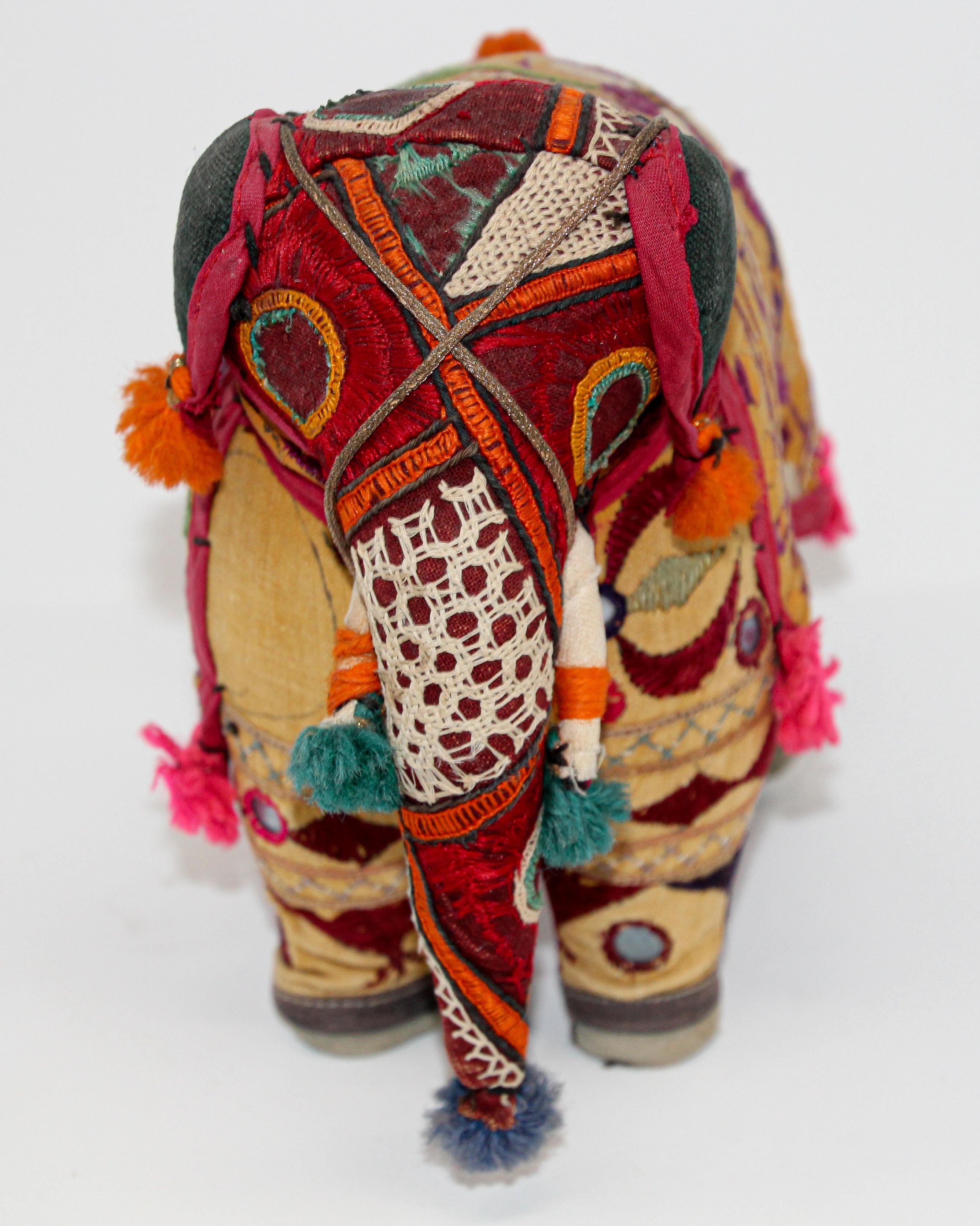 Hand-Crafted Anglo Raj Vintage Stuffed Cotton Embroidered Elephant, India 1950 2