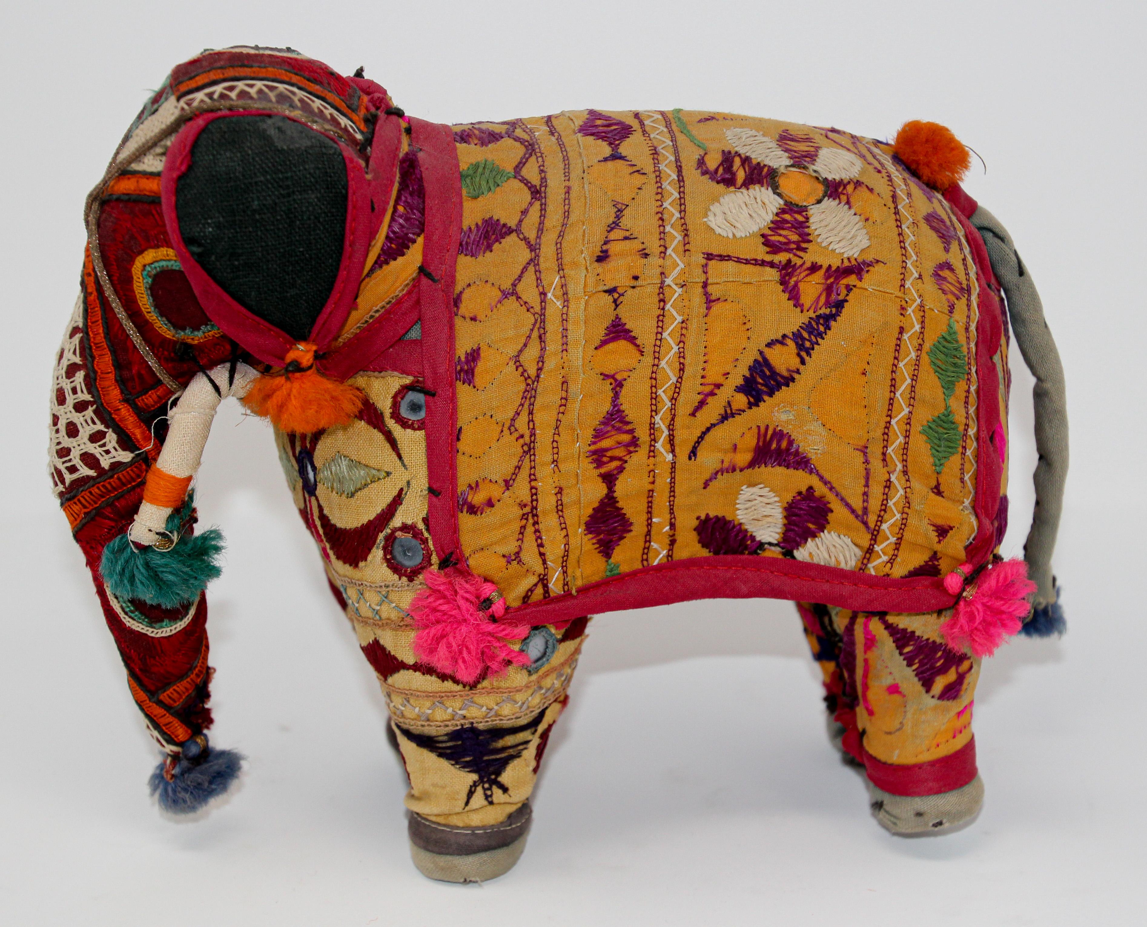Hand-Crafted Anglo Raj Vintage Stuffed Cotton Embroidered Elephant, India 1950 4
