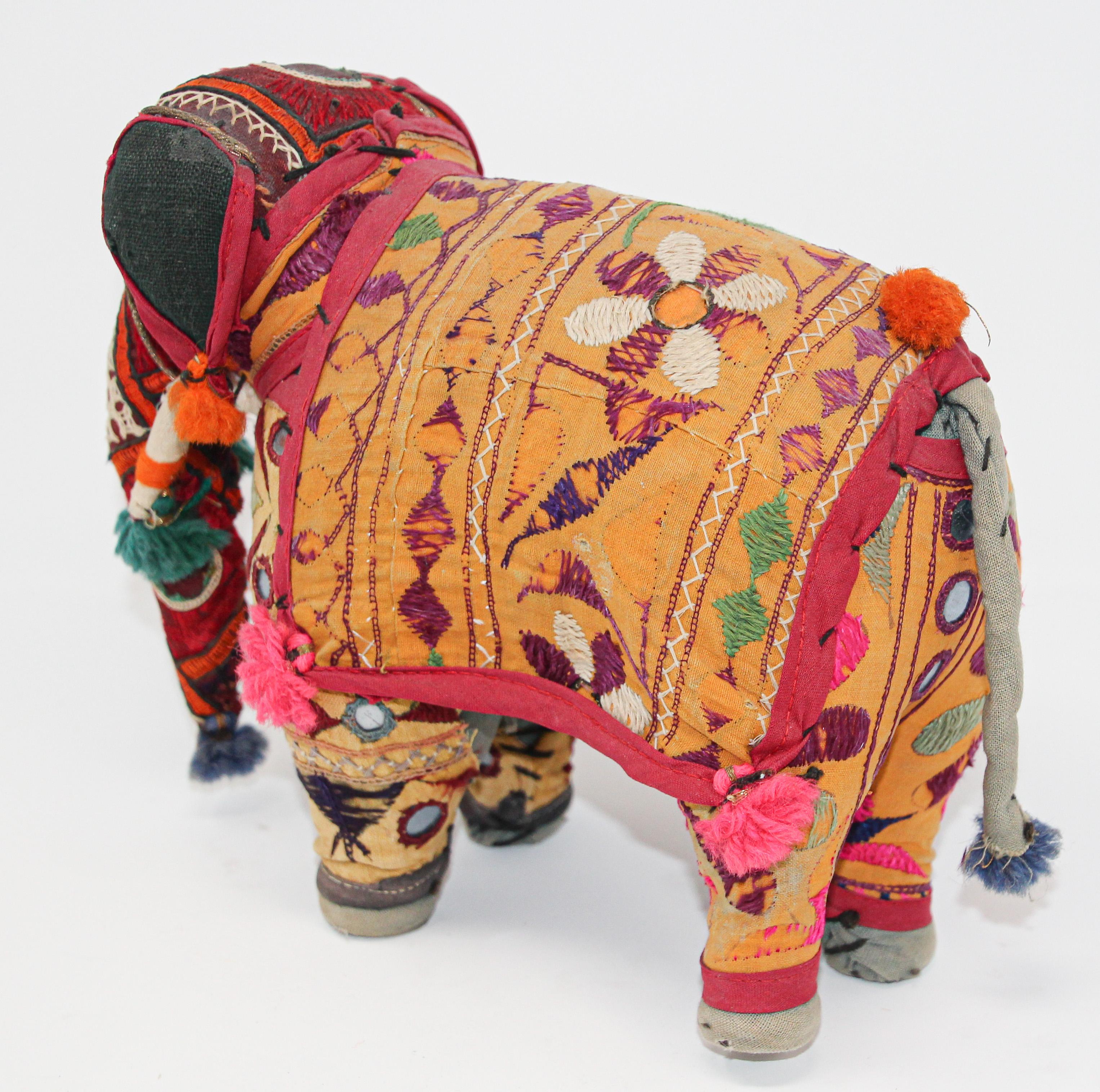 Hand-Crafted Anglo Raj Vintage Stuffed Cotton Embroidered Elephant, India 1950 5