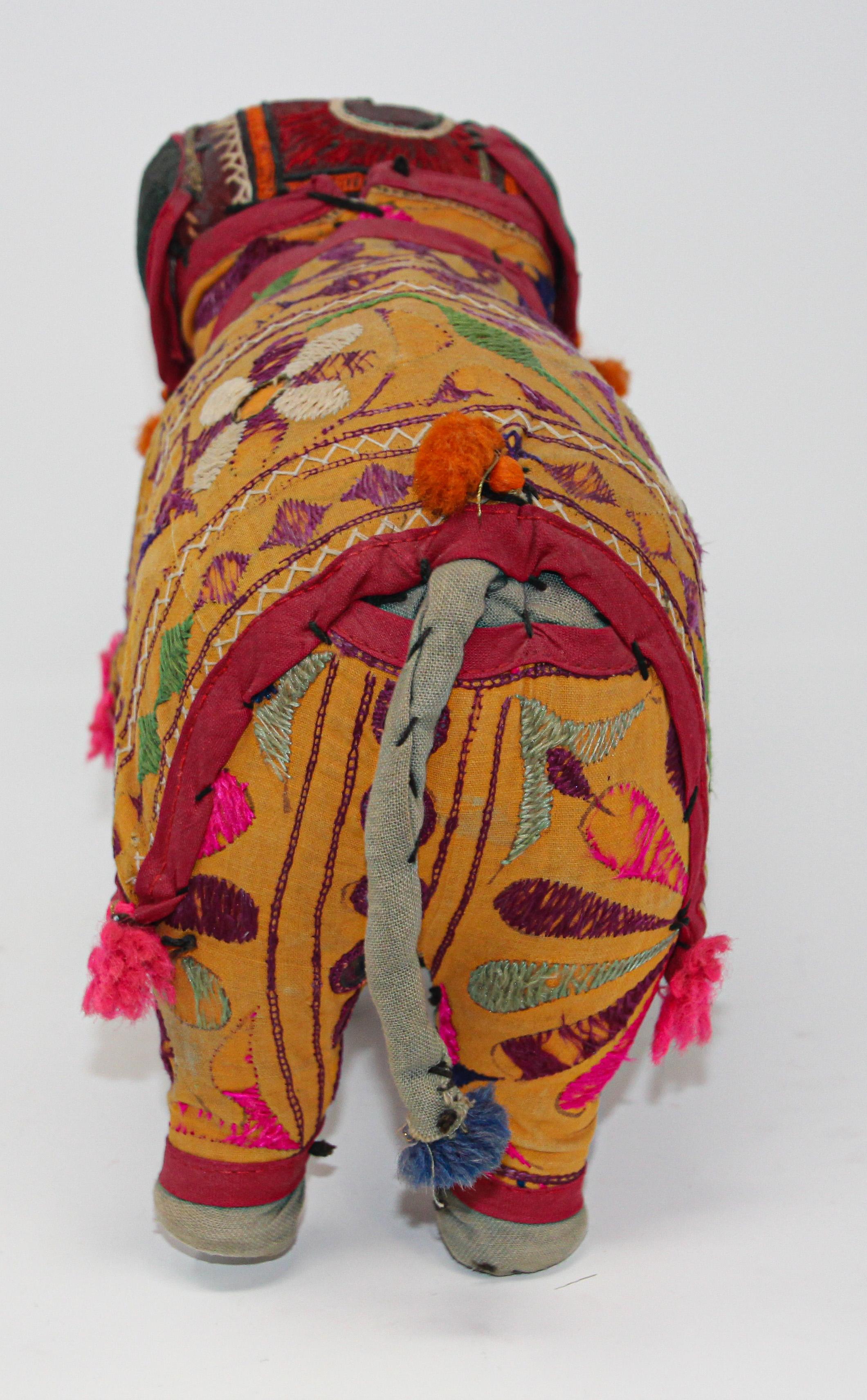 Hand-Crafted Anglo Raj Vintage Stuffed Cotton Embroidered Elephant, India 1950 6