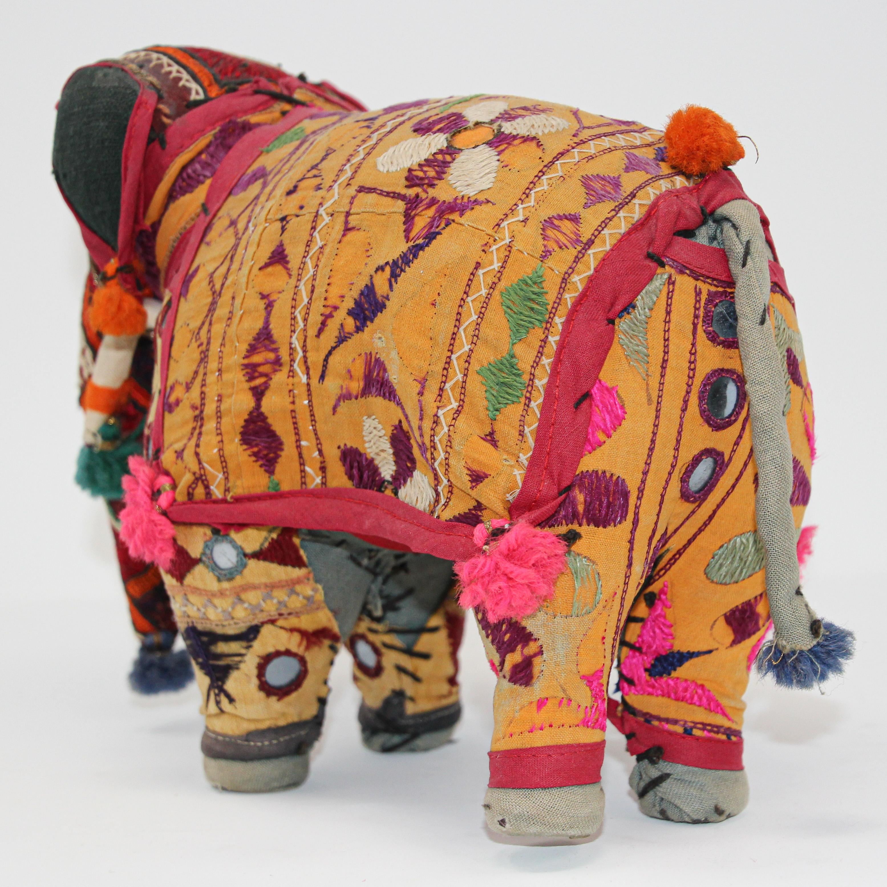 Hand-Crafted Anglo Raj Vintage Stuffed Cotton Embroidered Elephant, India 1950 10