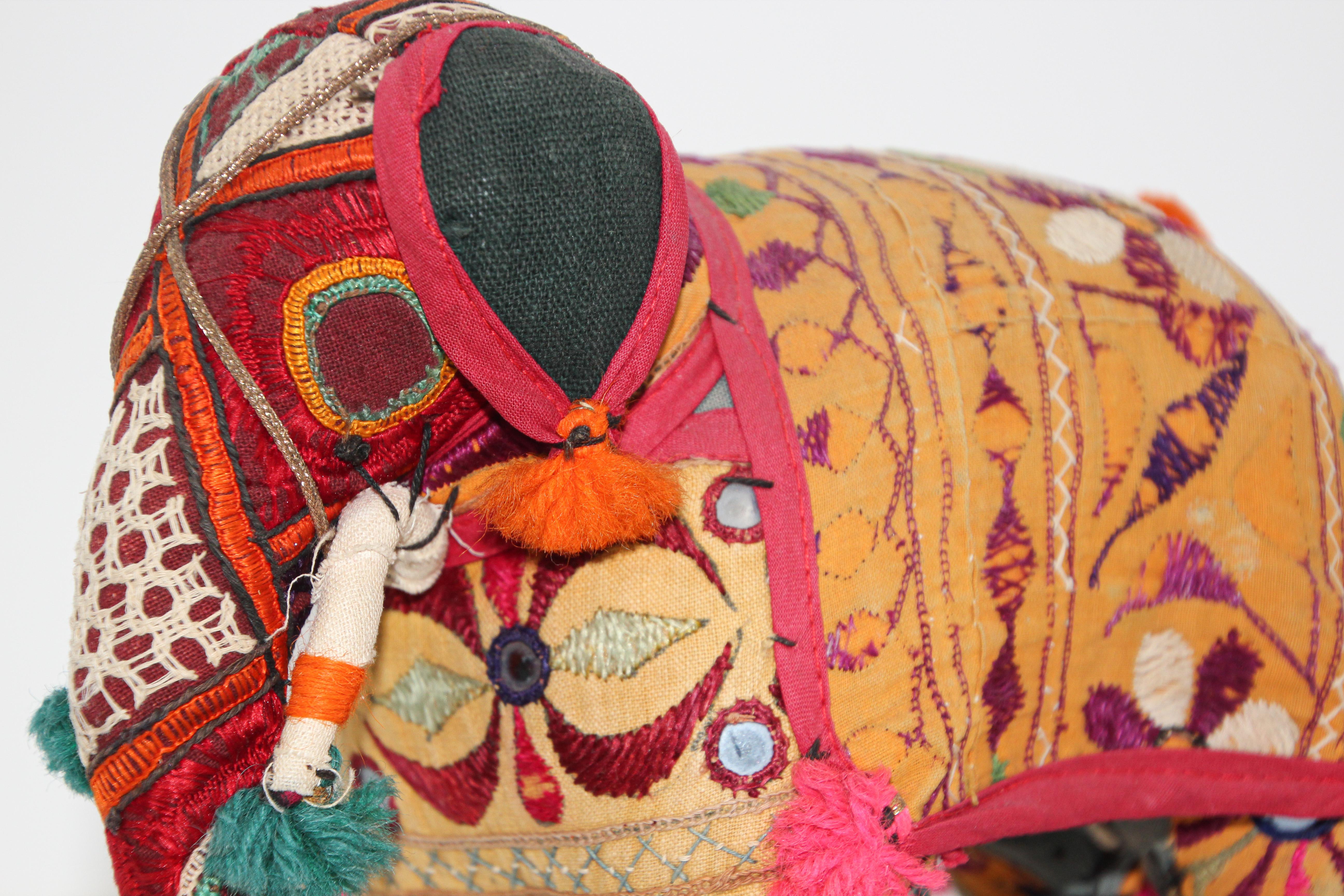 Hand-Crafted Anglo Raj Vintage Stuffed Cotton Embroidered Elephant, India 1950 11