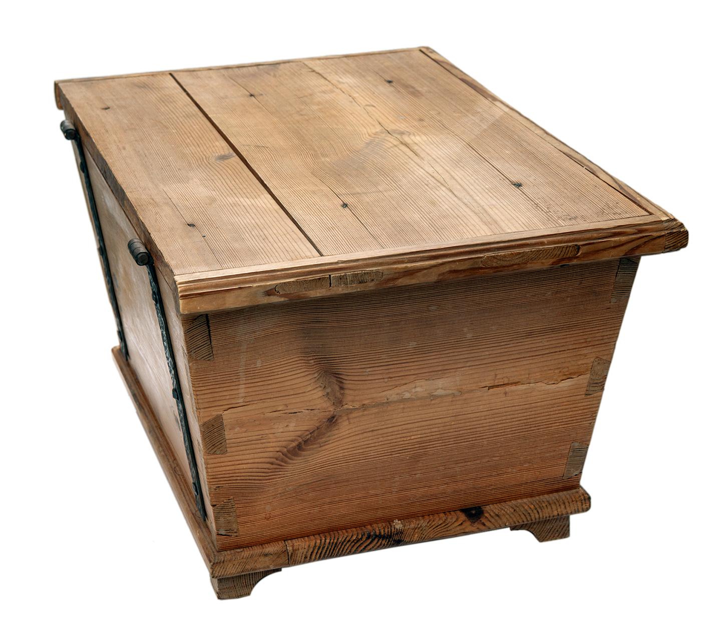 Hand Crafted Angular Pine Accent Chest, Small Trunk For Sale 1