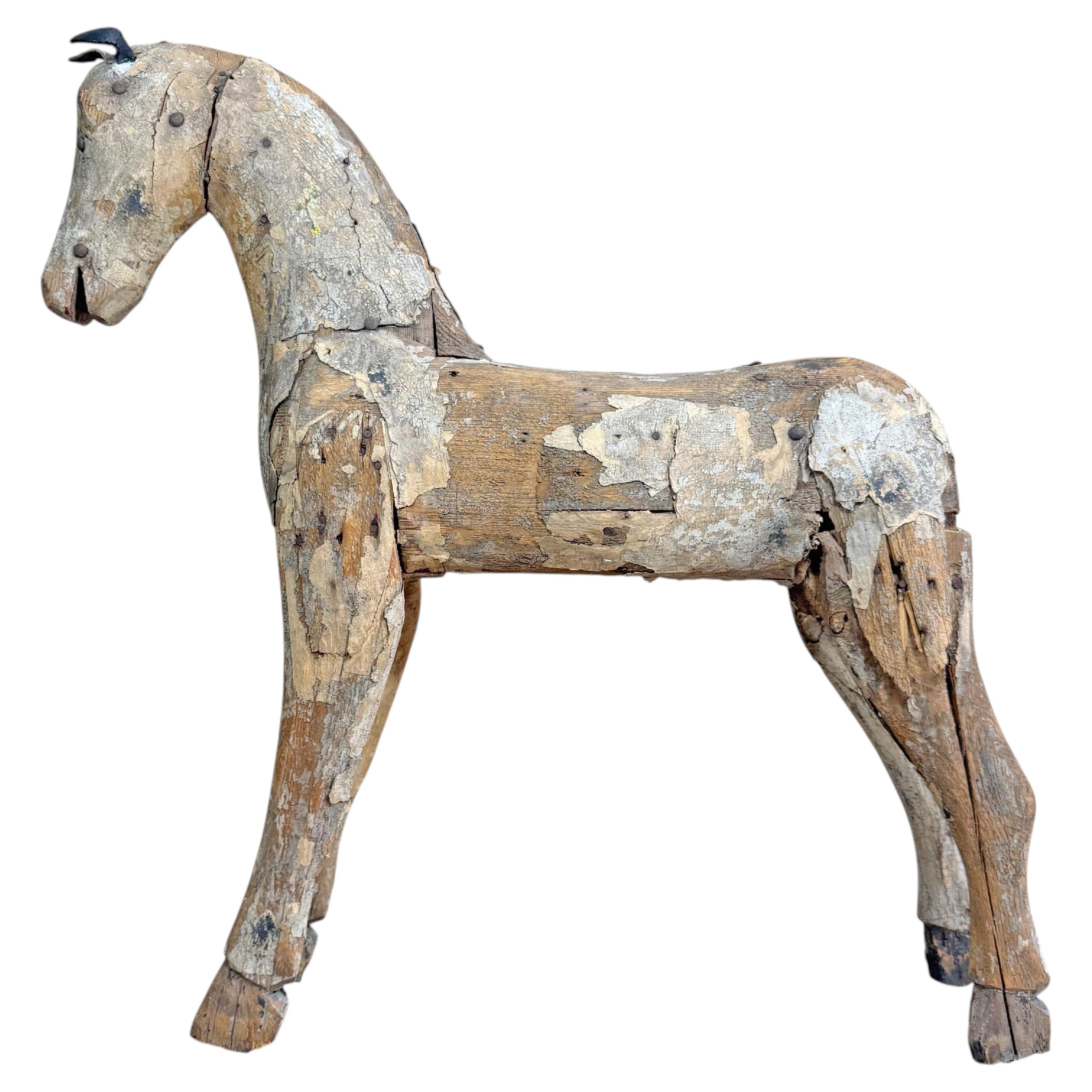 Hand Crafted Antique French Wooden Horse 19Th Century