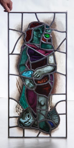 Vitrage d'art réalisé à la main, style « Mid-Century Modern », d'inspiration antique