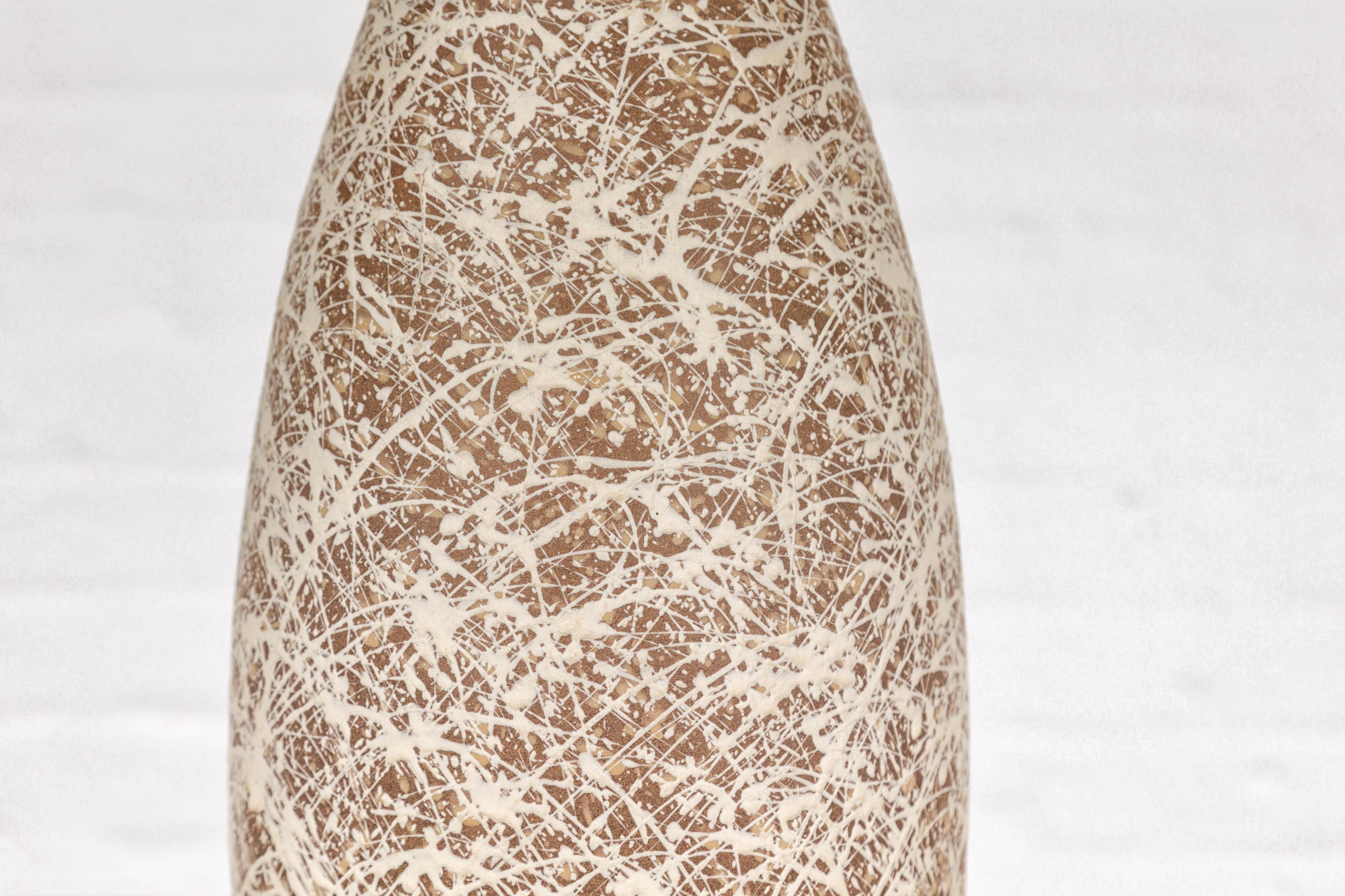 Hand-Crafted Artisan Bottle Shaped Brown and Cream Ceramic Vase with Dripping For Sale 2