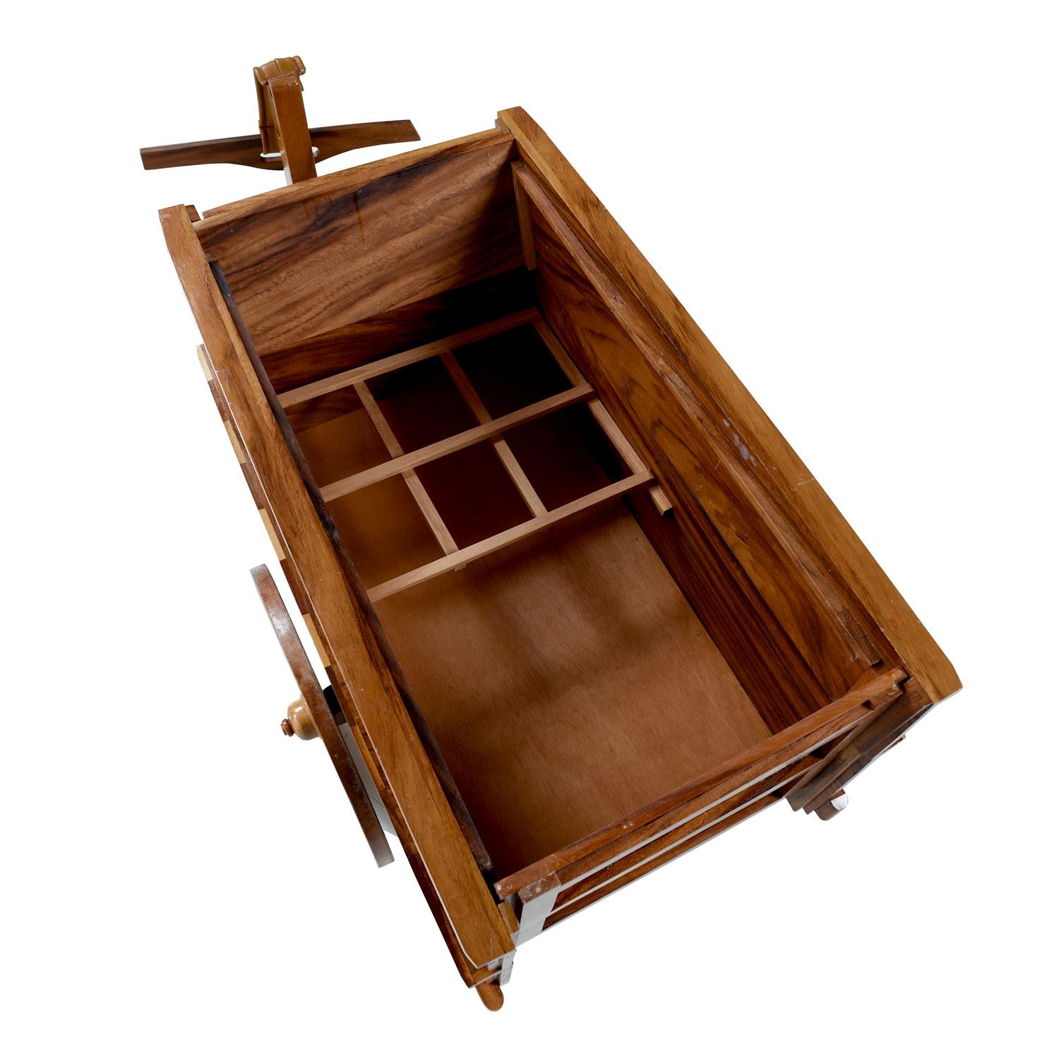Late 20th Century Hand Crafted Bar Server Cart with Ornate Wood Inlay Marquetry For Sale