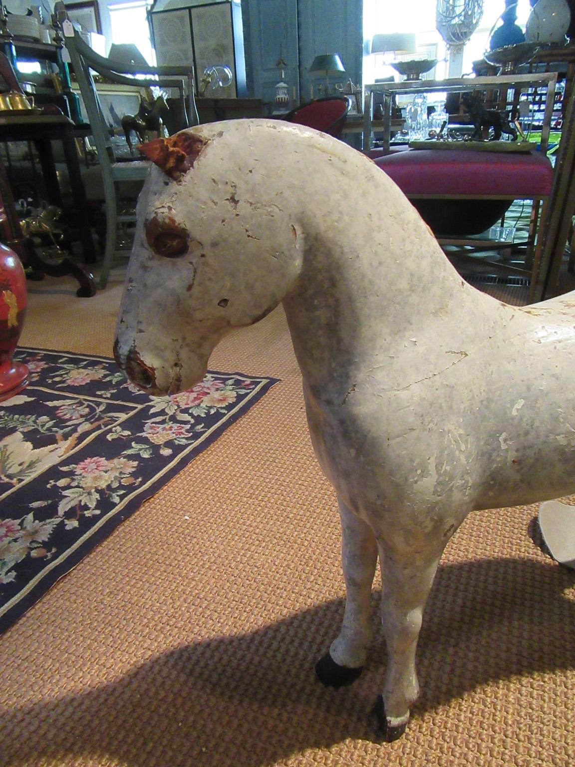 19th Century Hand Crafted Belgian Wood Child.s Horse Figure For Sale
