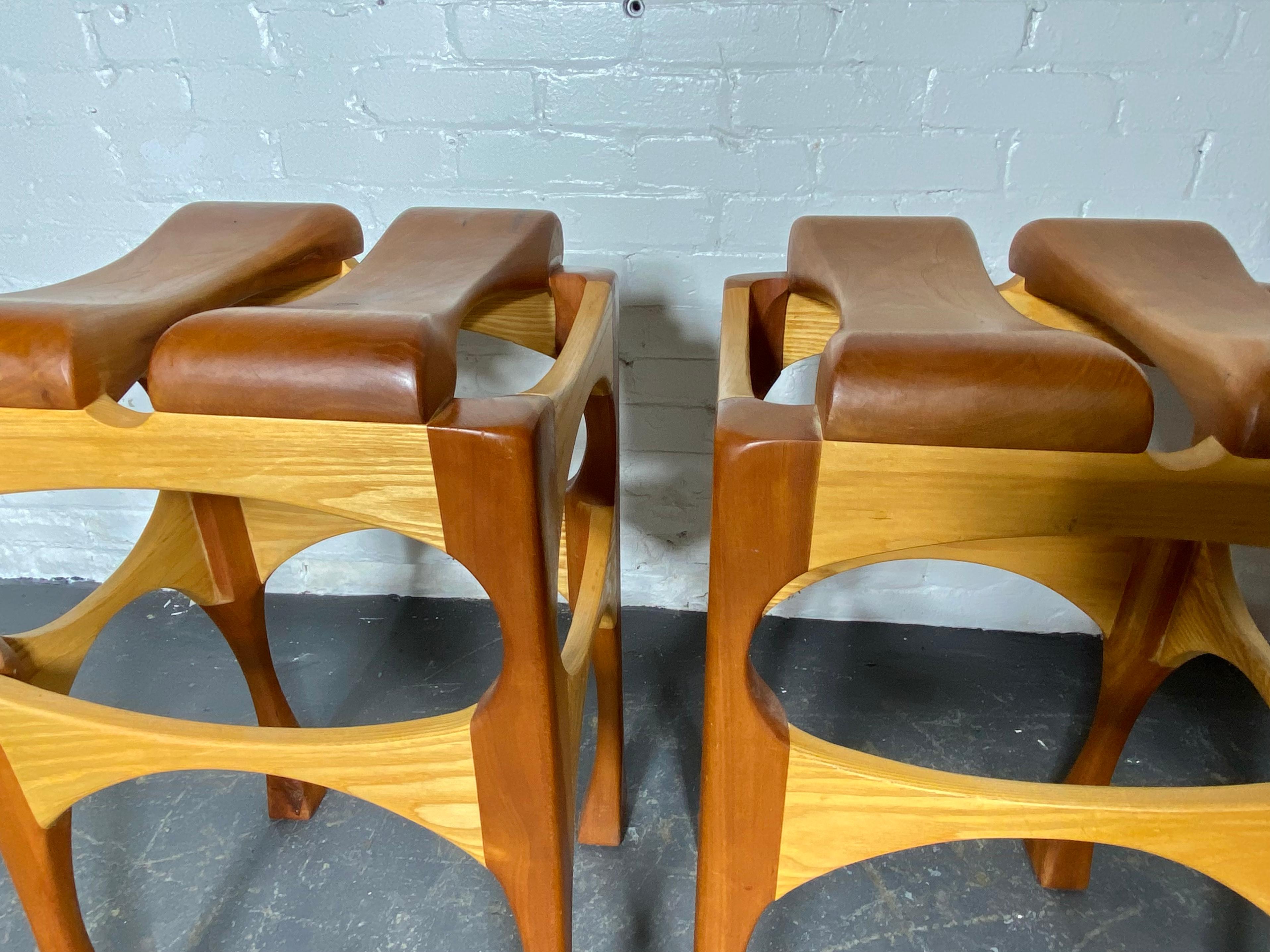 Hand-Carved Hand Crafted Bespoke Workshop/Studio Stools.  2-tone birch and cherry  For Sale