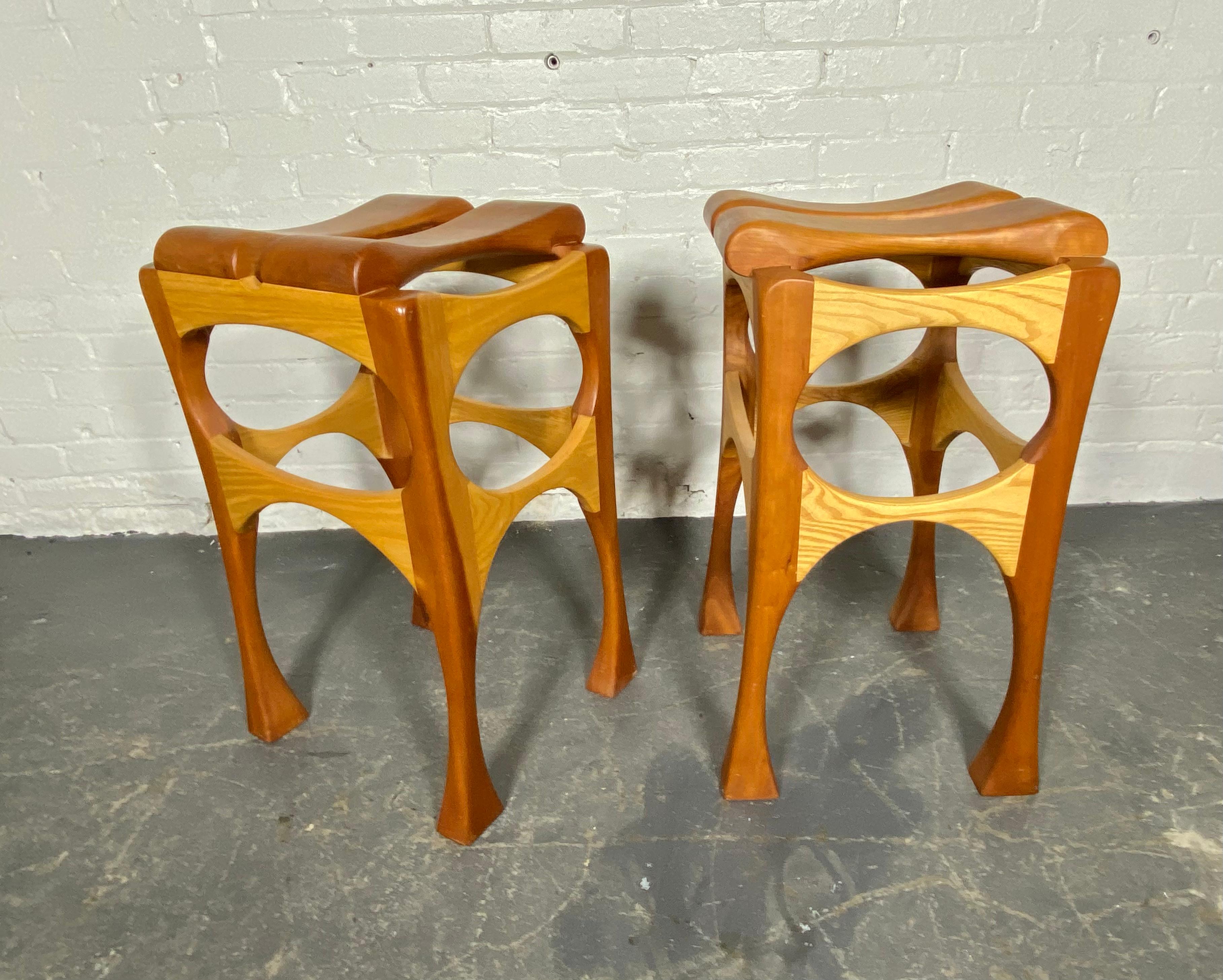 Contemporary Hand Crafted Bespoke Workshop/Studio Stools.  2-tone birch and cherry  For Sale