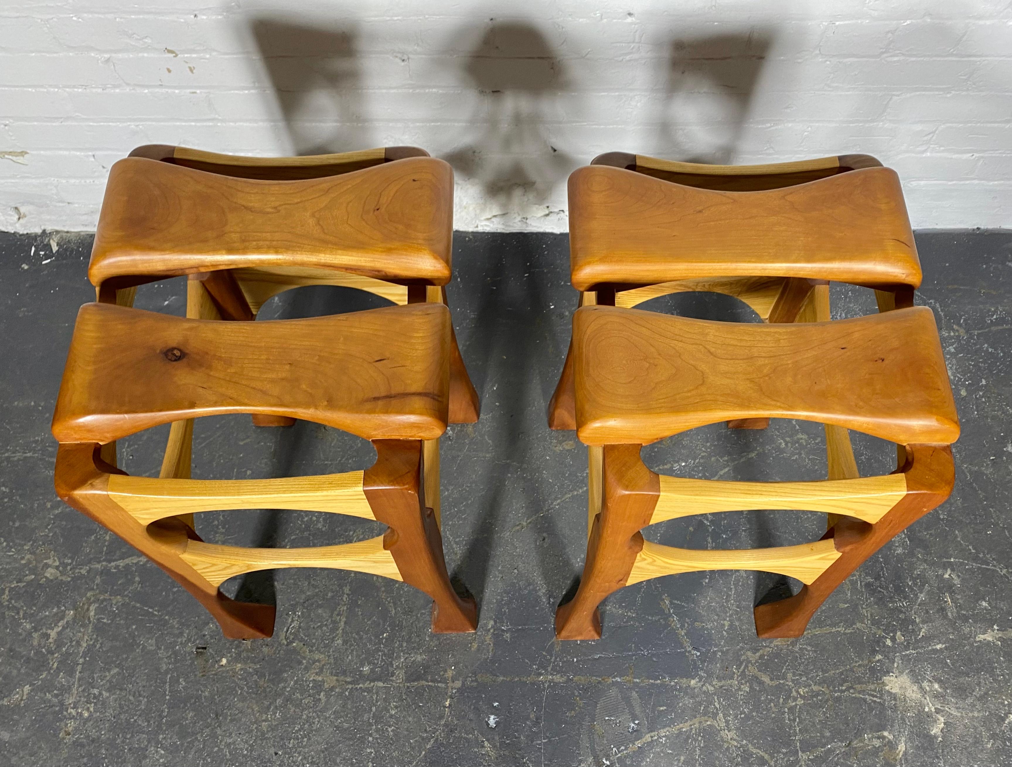 Birch Hand Crafted Bespoke Workshop/Studio Stools.  2-tone birch and cherry  For Sale